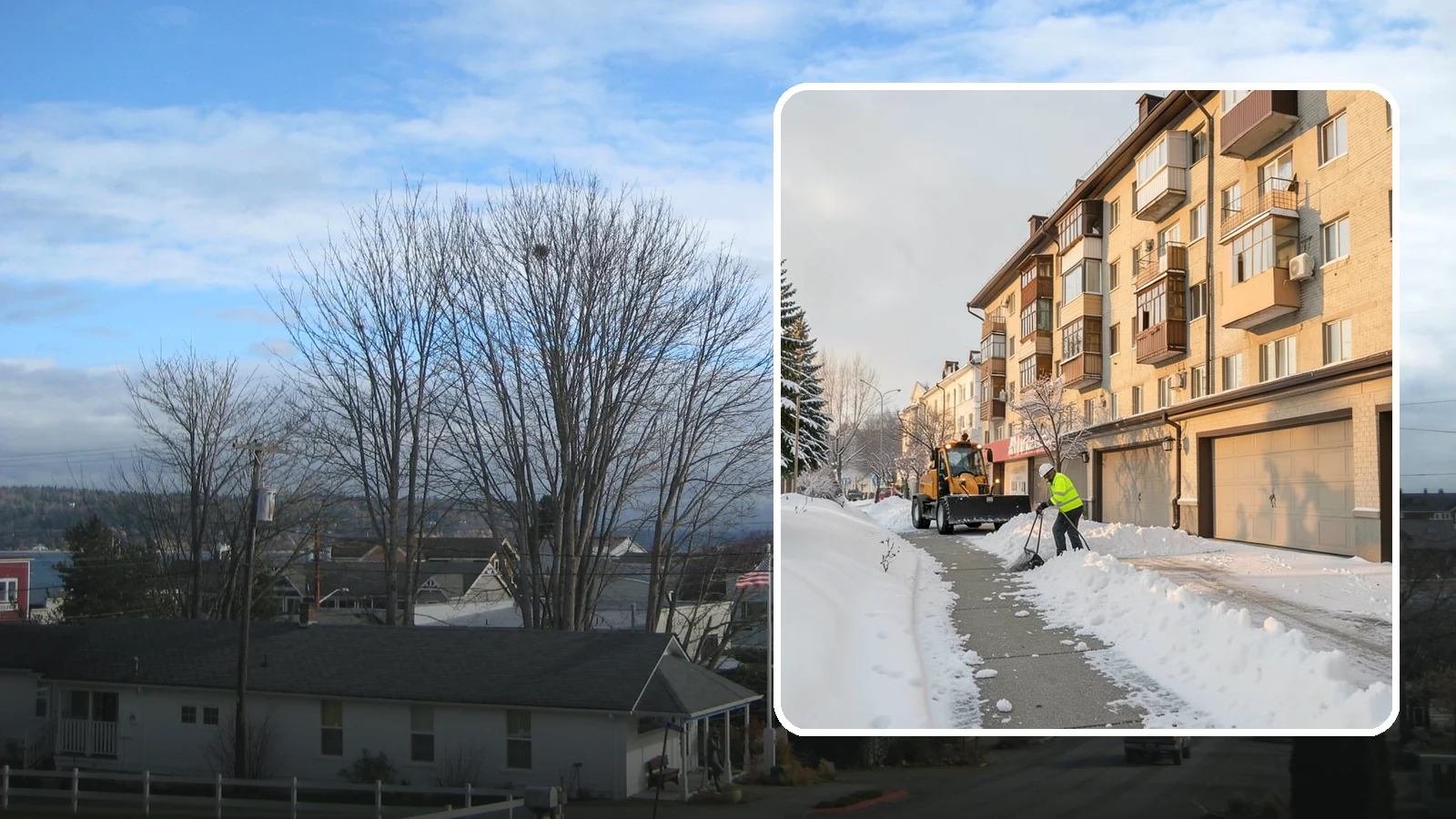 Garage Entrance Snow Removal in Langley, Island County, WA - We clear the apron in front of your garage so the door opens freely and you can back out with traction.