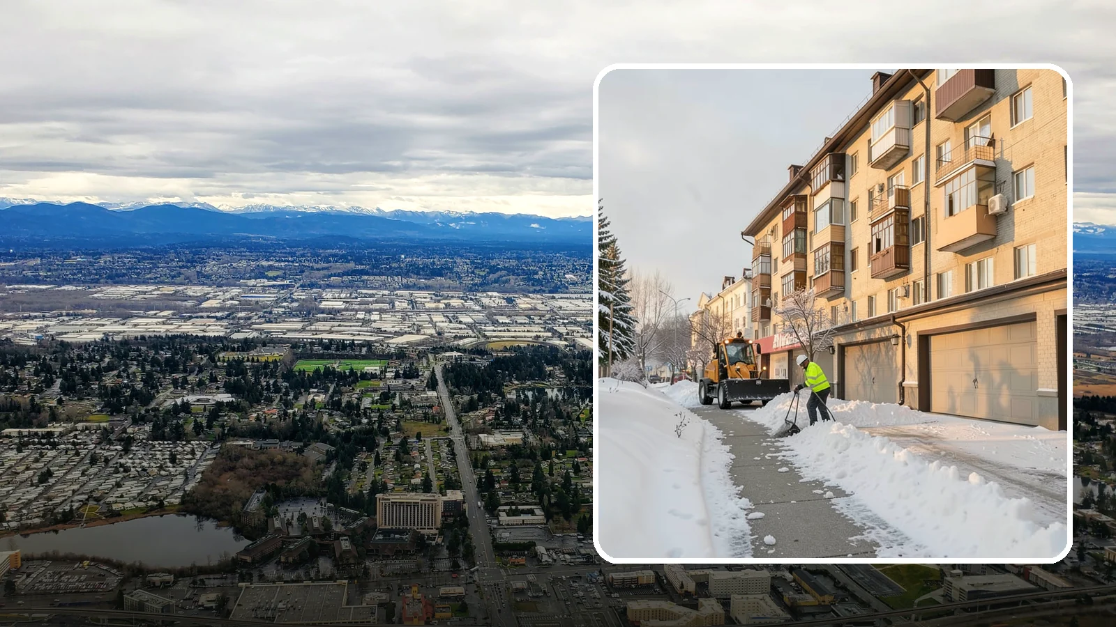 Garage Entrance Snow Removal in SeaTac, King County, WA - We clear the apron in front of your garage so the door opens freely and you can back out with traction.