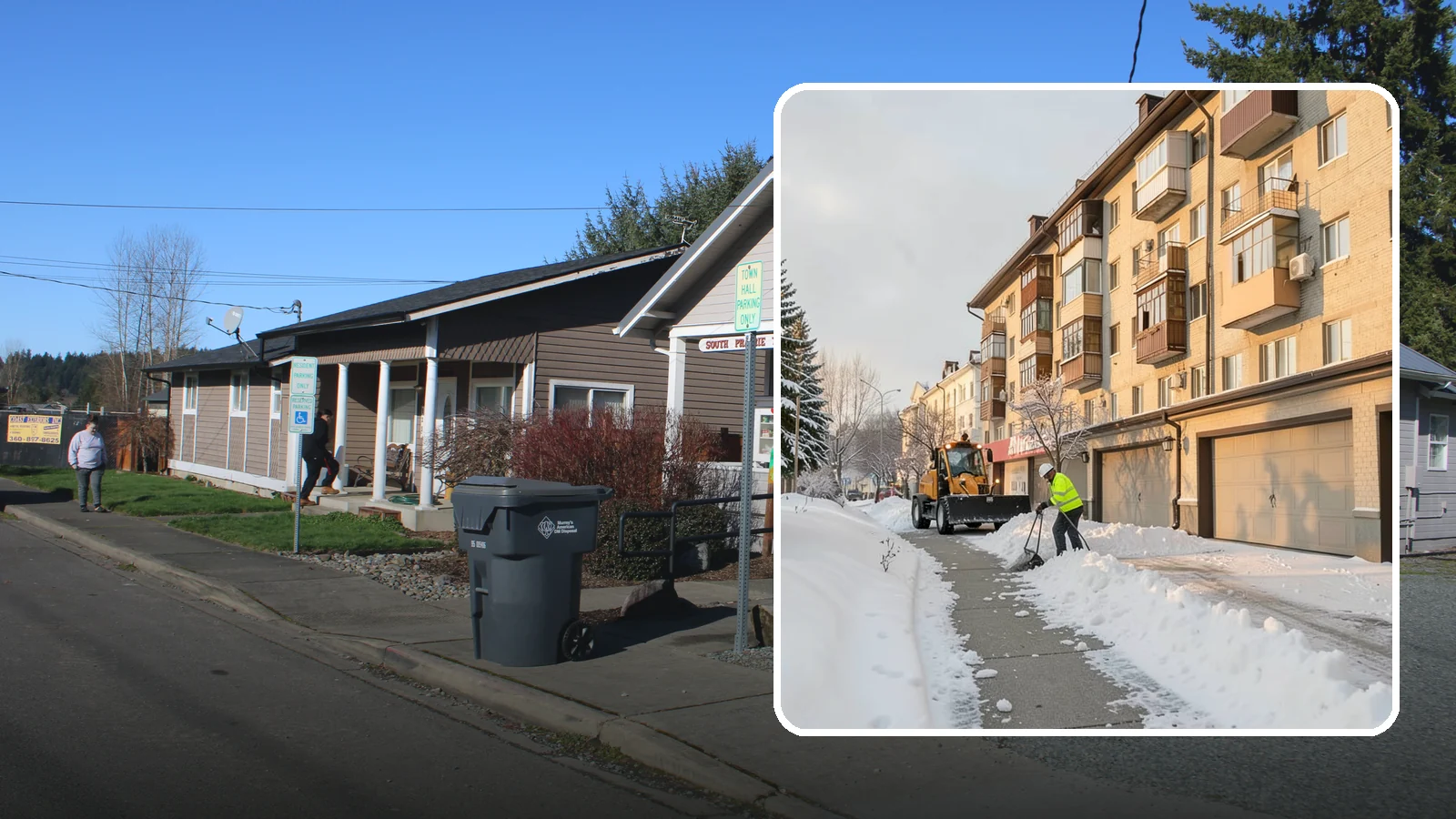 Garage Entrance Snow Removal in South Prairie, Pierce County, WA - We clear the apron in front of your garage so the door opens freely and you can back out with traction.