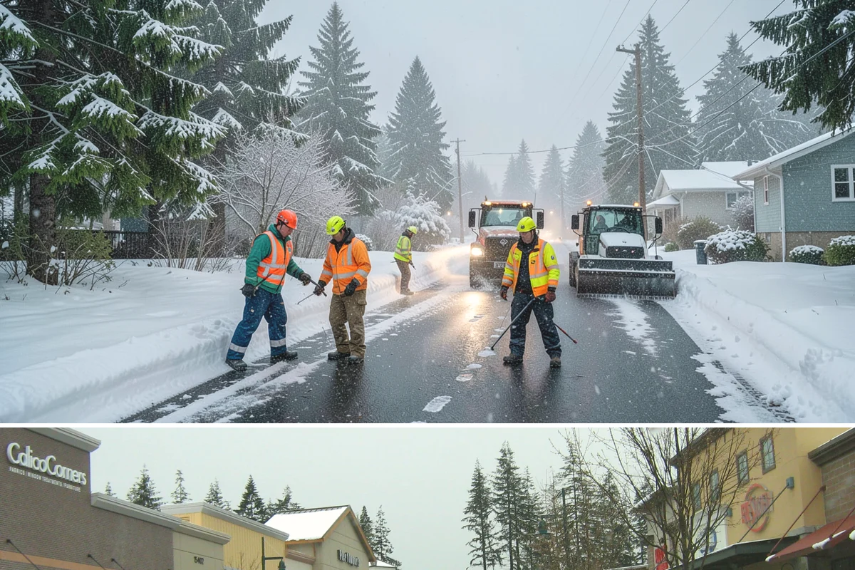 Garden Path Snow Removal in Mill Creek, Snohomish County, WA - Garden paths call for gentle clearing throughout the winter, especially during the wet snowfalls that cling to stone and bark.