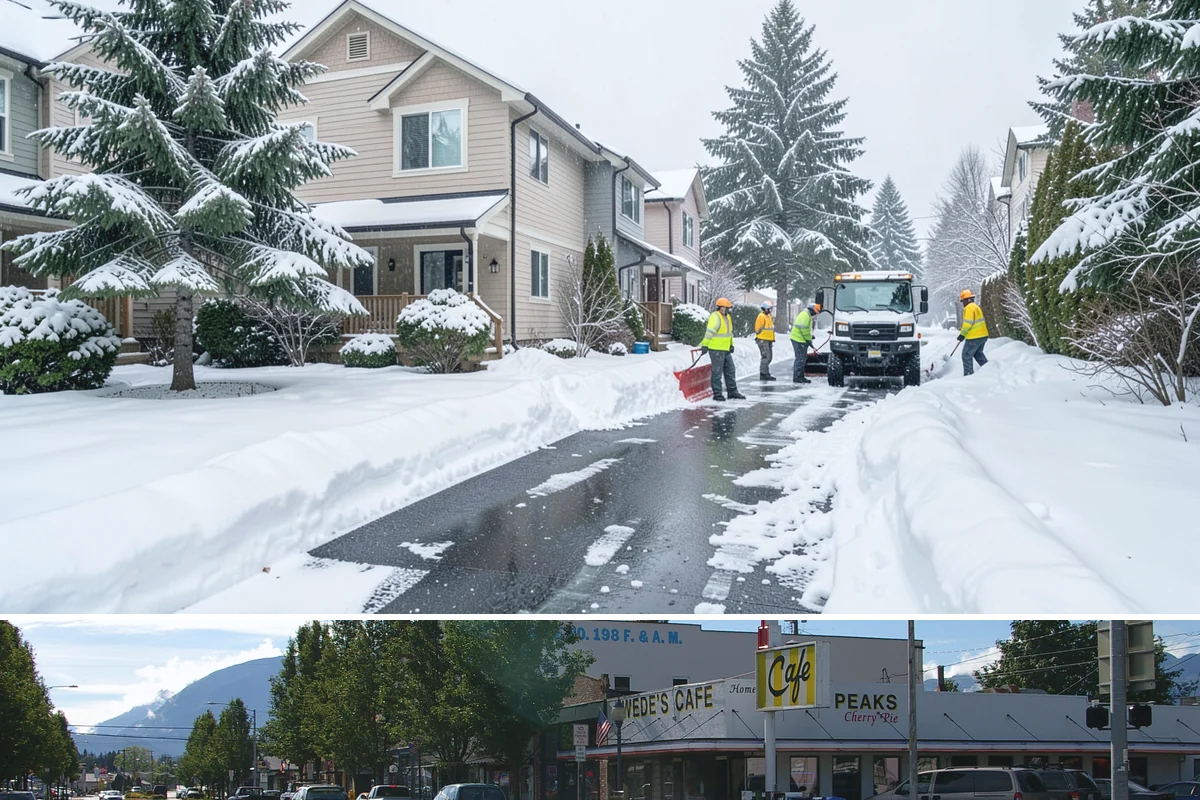 Garden Path Snow Removal in North Bend, King County, WA - Garden paths call for gentle clearing throughout the winter, especially during the wet snowfalls that cling to stone and bark.
