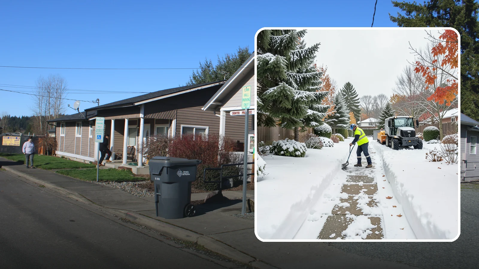 Garden Path Snow Removal in South Prairie, Pierce County, WA - We remove snow from narrow garden paths and stepping-stone runs without damaging the surrounding landscape.