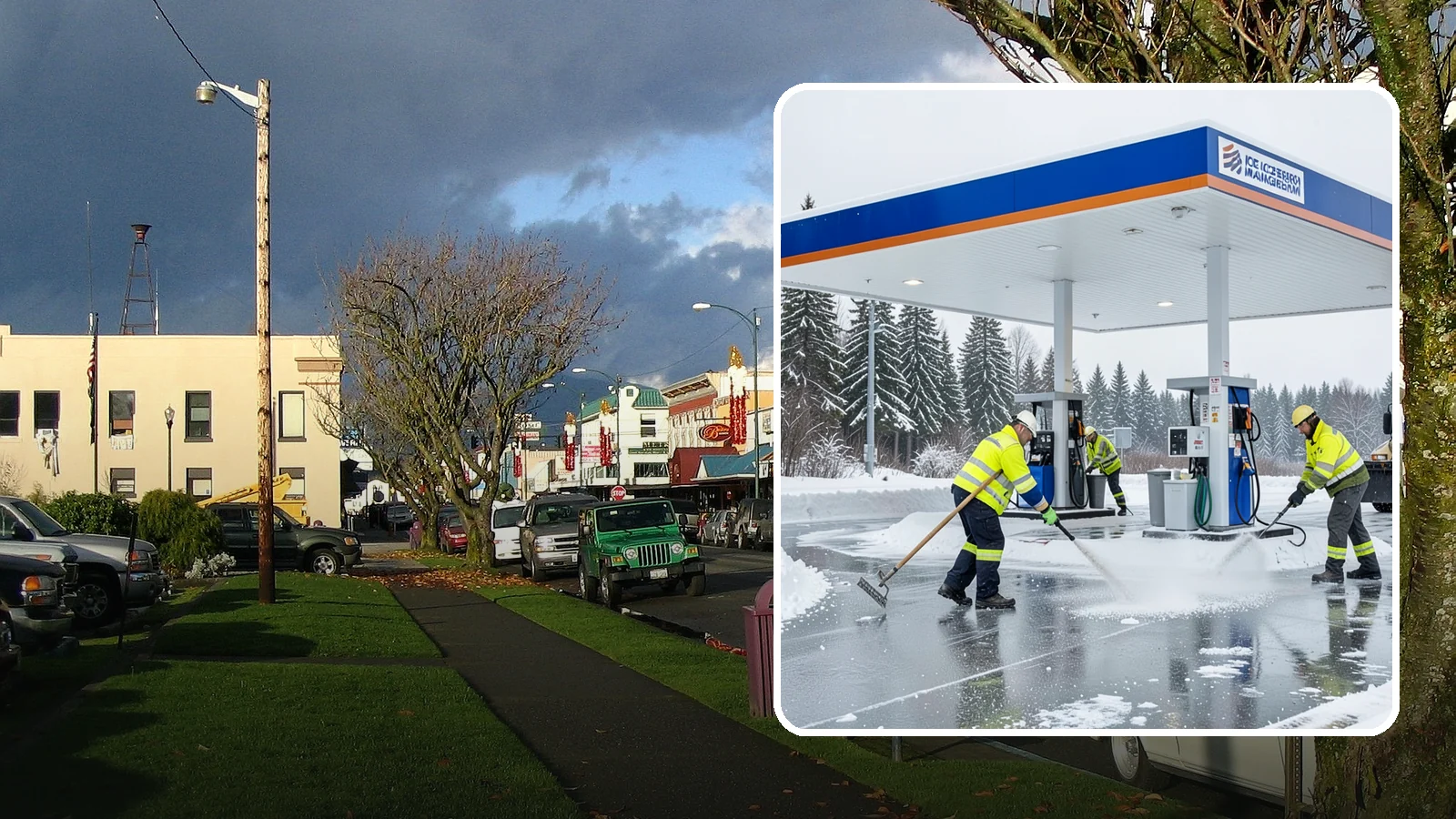Gas Station Deicing in Arlington, Snohomish County, WA - Deicing for gas stations and convenience stores, keeping fuel islands, pump approaches, and store entrances safe during a hard...