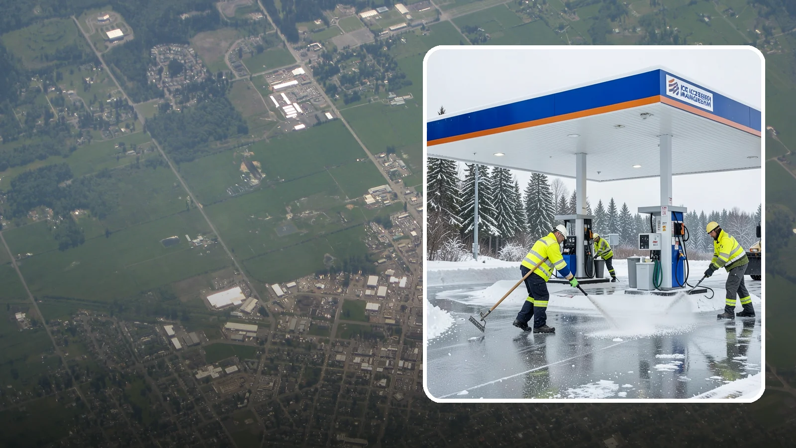 Gas Station Deicing in Enumclaw, King County, WA - Deicing for gas stations and convenience stores, keeping fuel islands, pump approaches, and store entrances safe during a hard...