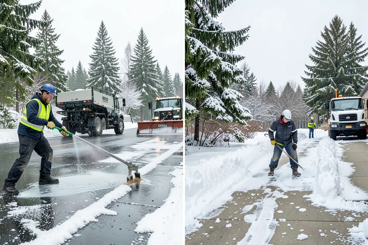 Gas Station Deicing in Fircrest, Pierce County, WA - Map fuel islands, pump lanes, and the store entrance