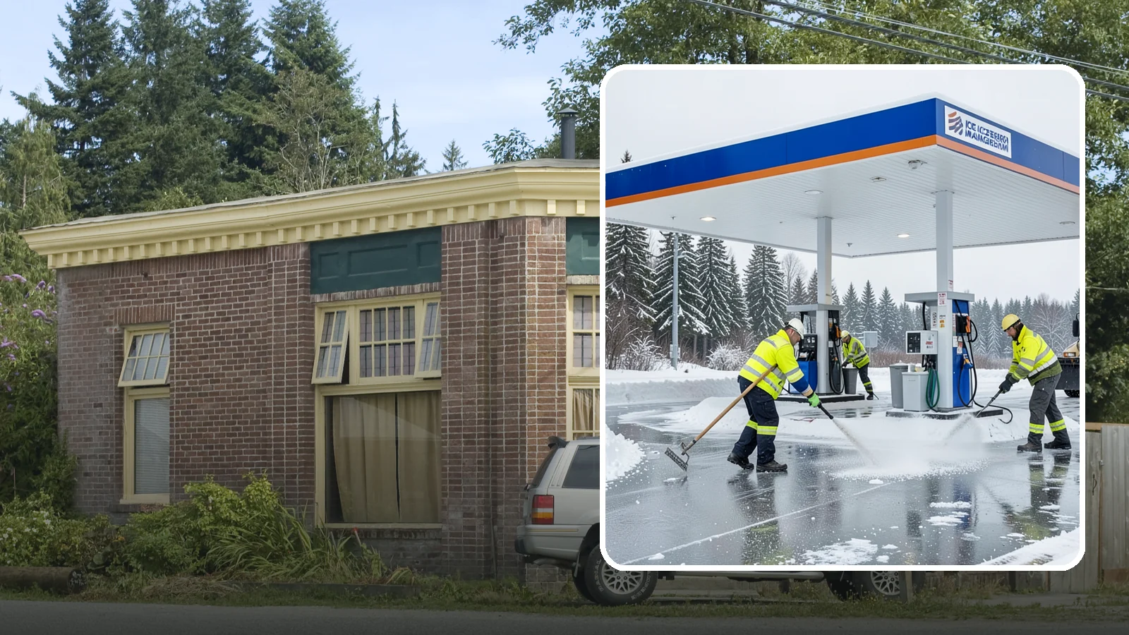 Gas Station Deicing in Hamilton, Skagit County, WA - Deicing for gas stations and convenience stores, keeping fuel islands, pump approaches, and store entrances safe during a hard...
