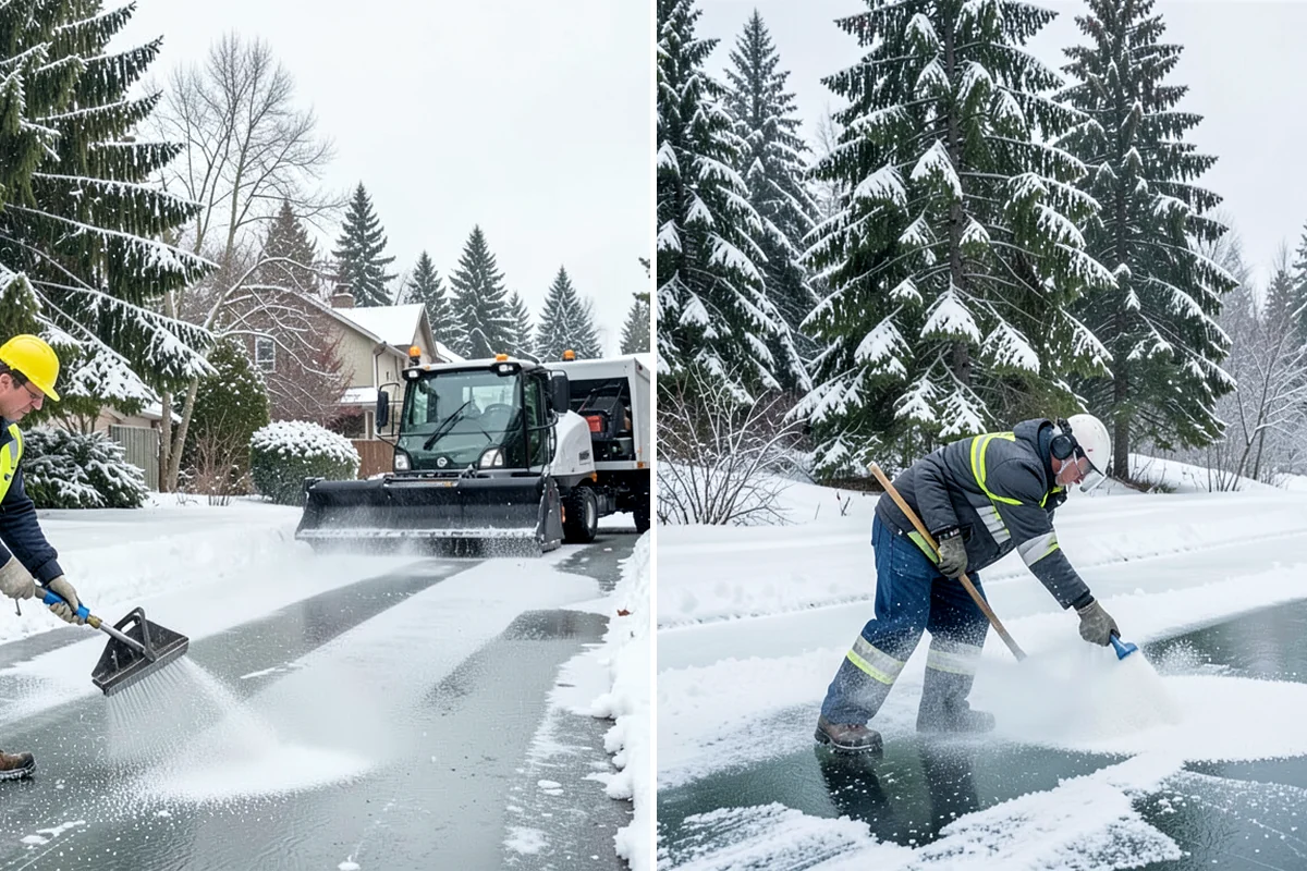 Gas Station Deicing in Hunts Point, King County, WA - Map fuel islands, pump lanes, and the store entrance