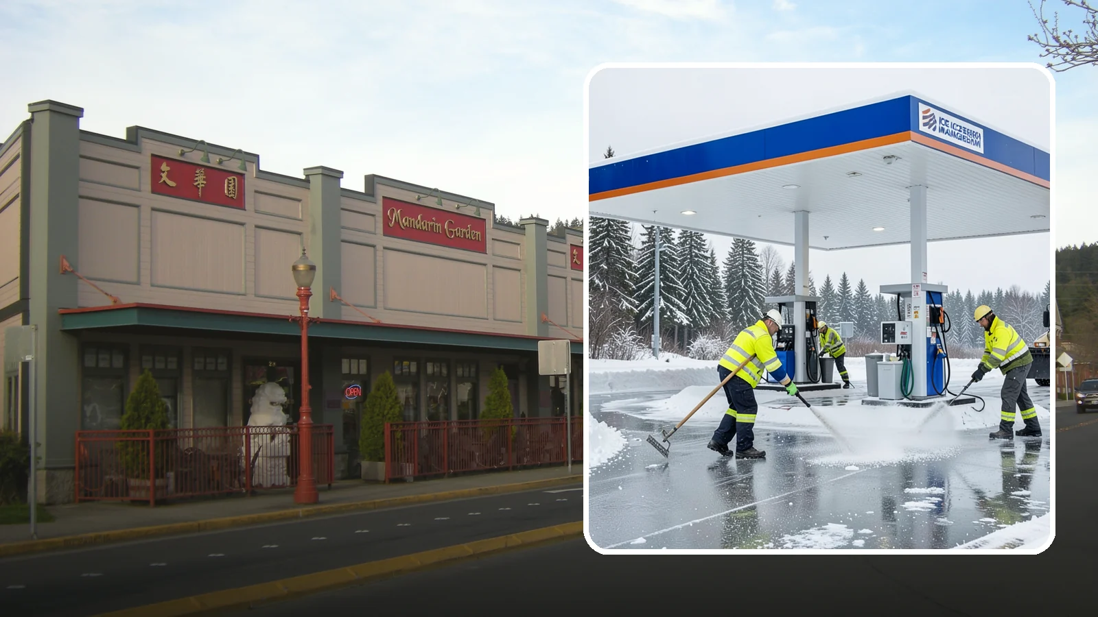Gas Station Deicing in Issaquah, King County, WA - Deicing for gas stations and convenience stores, keeping fuel islands, pump approaches, and store entrances safe during a hard...