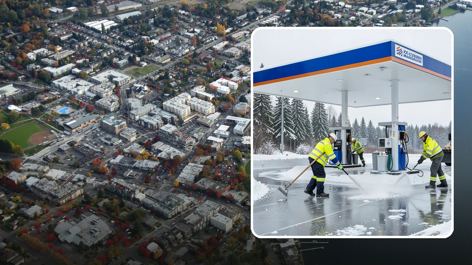 Gas Station Deicing in Kirkland, King County, WA - Deicing for gas stations and convenience stores, keeping fuel islands, pump approaches, and store entrances safe during a hard...