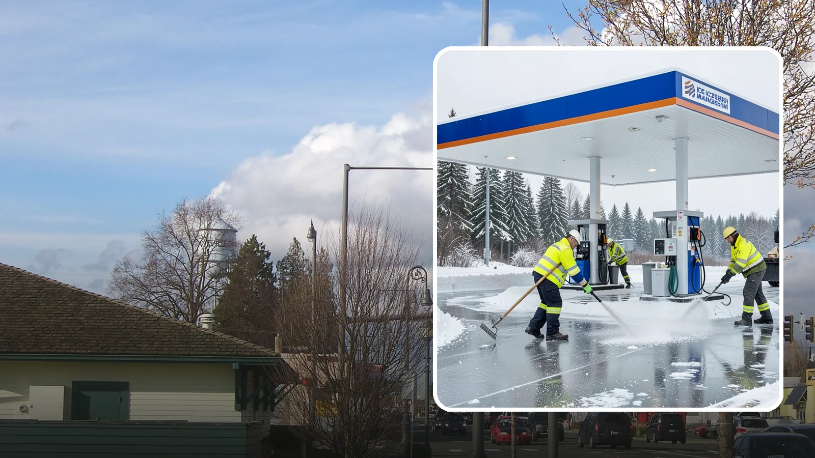 Gas Station Deicing in Marysville, Snohomish County, WA - Deicing for gas stations and convenience stores, keeping fuel islands, pump approaches, and store entrances safe during a hard...