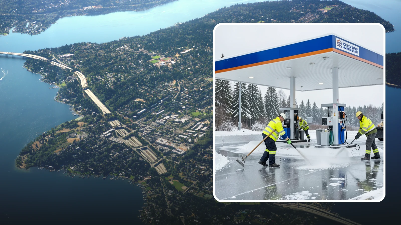Gas Station Deicing in Mercer Island, King County, WA - Deicing for gas stations and convenience stores, keeping fuel islands, pump approaches, and store entrances safe during a hard...