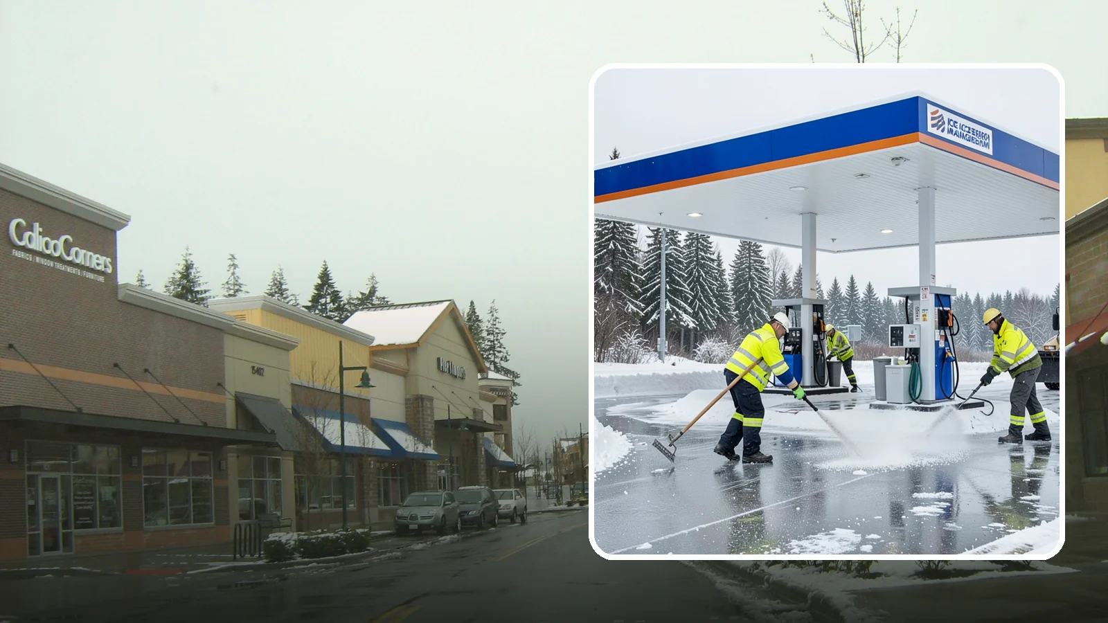 Gas Station Deicing in Mill Creek, Snohomish County, WA - Deicing for gas stations and convenience stores, keeping fuel islands, pump approaches, and store entrances safe during a hard...