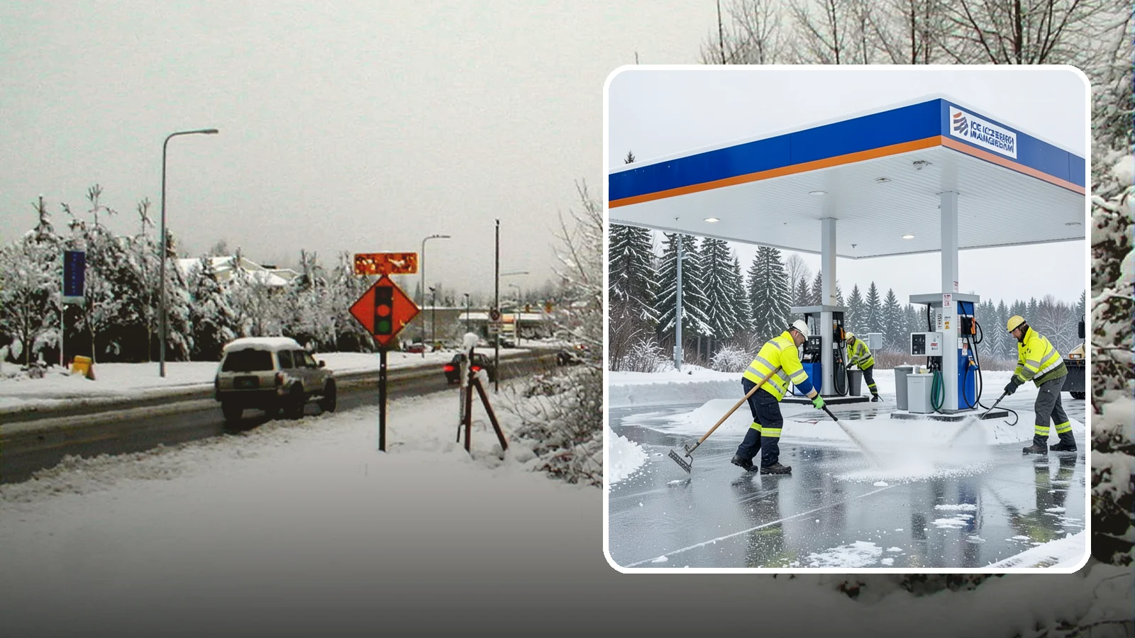 Gas Station Deicing in Newcastle, King County, WA - Deicing for gas stations and convenience stores, keeping fuel islands, pump approaches, and store entrances safe during a hard...