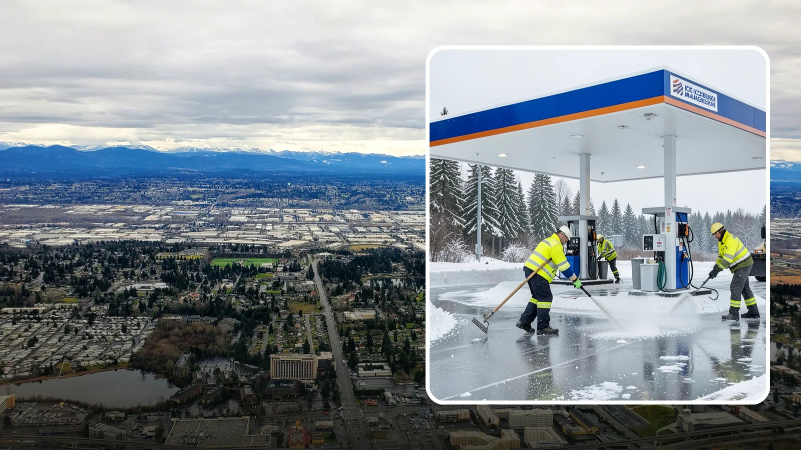 Gas Station Deicing in SeaTac, King County, WA - Deicing for gas stations and convenience stores, keeping fuel islands, pump approaches, and store entrances safe during a hard...