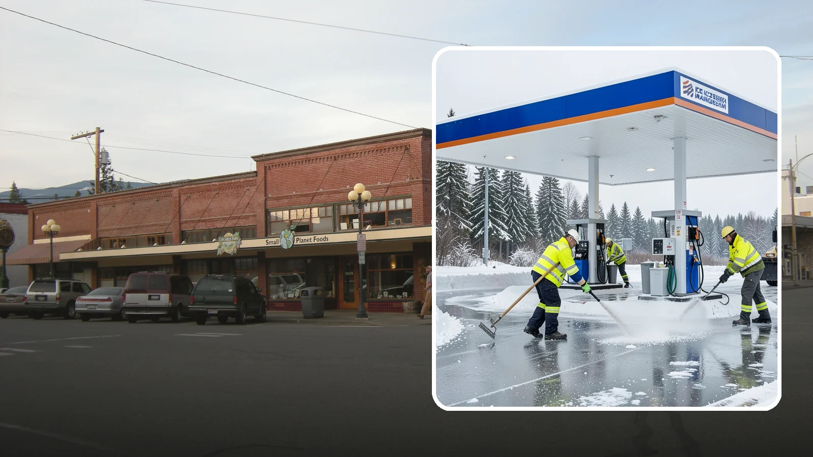 Gas Station Deicing in Sedro-Woolley, Skagit County, WA - Deicing for gas stations and convenience stores, keeping fuel islands, pump approaches, and store entrances safe during a hard...