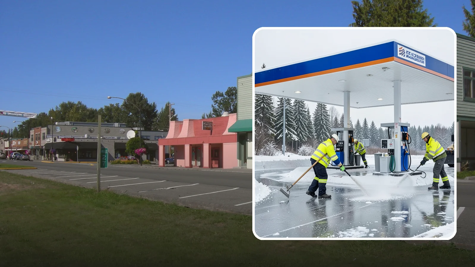 Gas Station Deicing in Snoqualmie, King County, WA - Deicing for gas stations and convenience stores, keeping fuel islands, pump approaches, and store entrances safe during a hard...