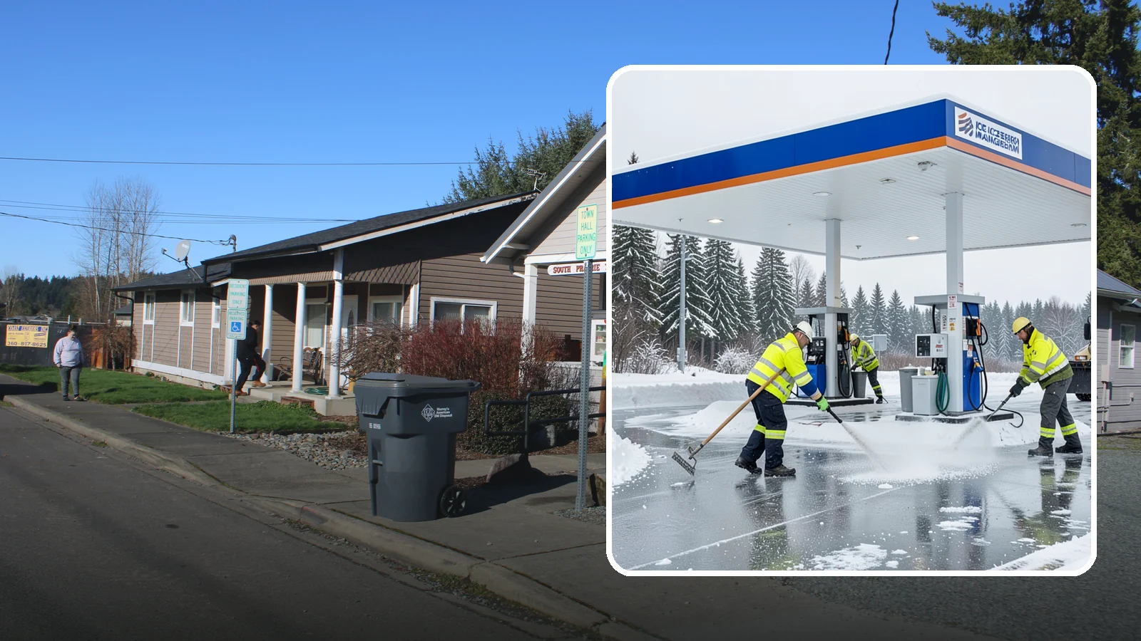 Gas Station Deicing in South Prairie, Pierce County, WA - Deicing for gas stations and convenience stores, keeping fuel islands, pump approaches, and store entrances safe during a hard...