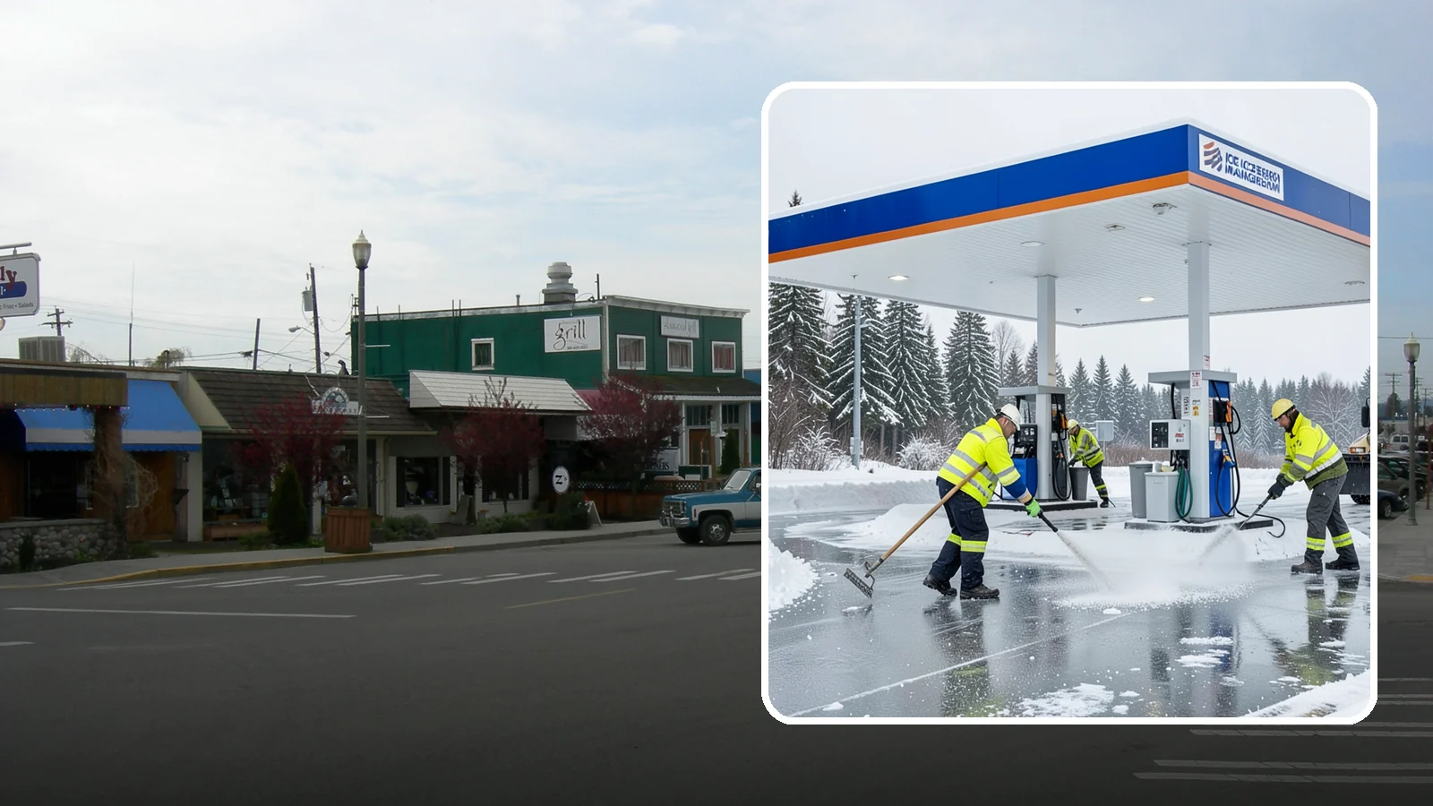 Gas Station Deicing in Stanwood, Snohomish County, WA - Deicing for gas stations and convenience stores, keeping fuel islands, pump approaches, and store entrances safe during a hard...