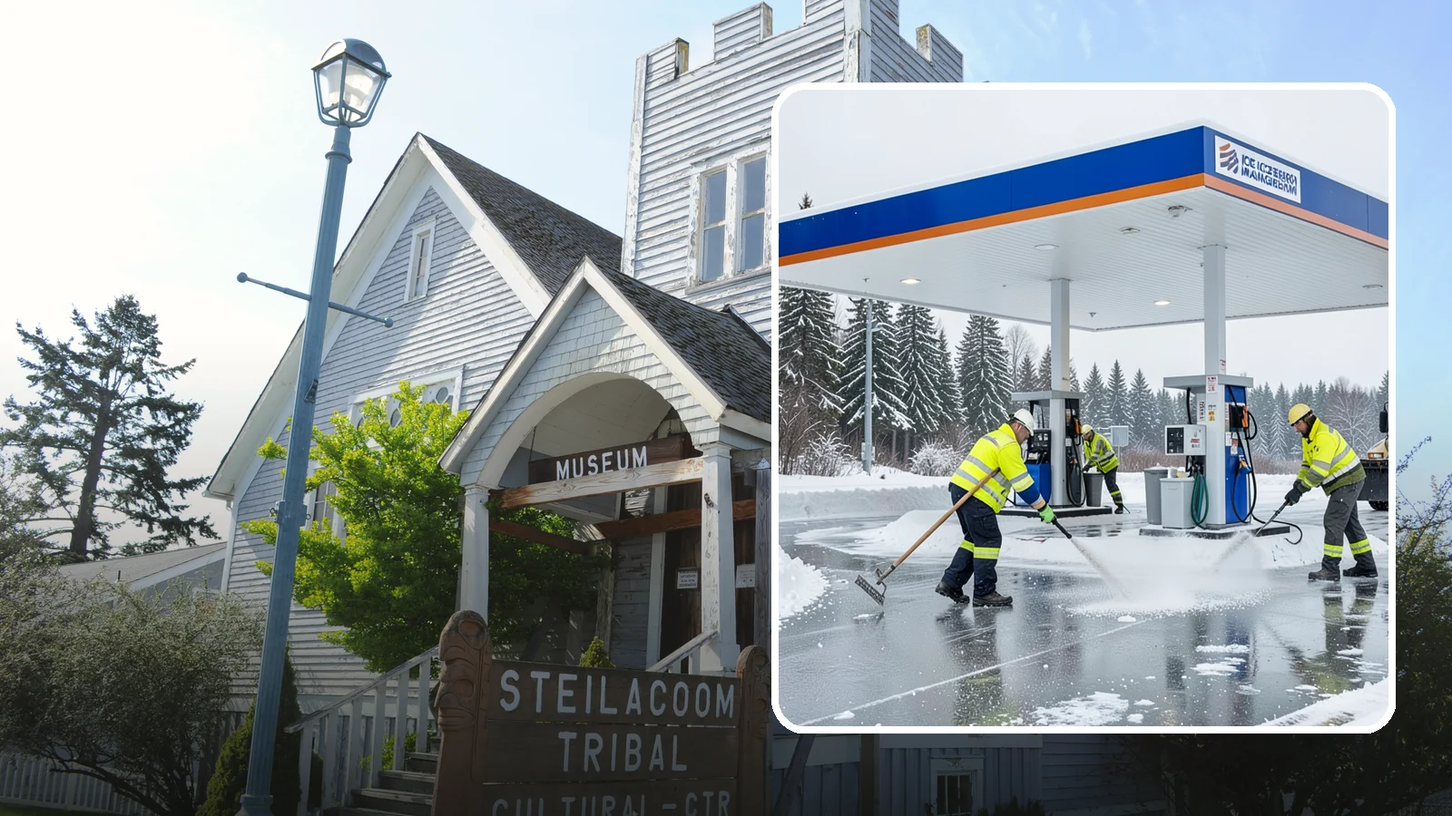 Gas Station Deicing in Steilacoom, Pierce County, WA - Deicing for gas stations and convenience stores, keeping fuel islands, pump approaches, and store entrances safe during a hard...