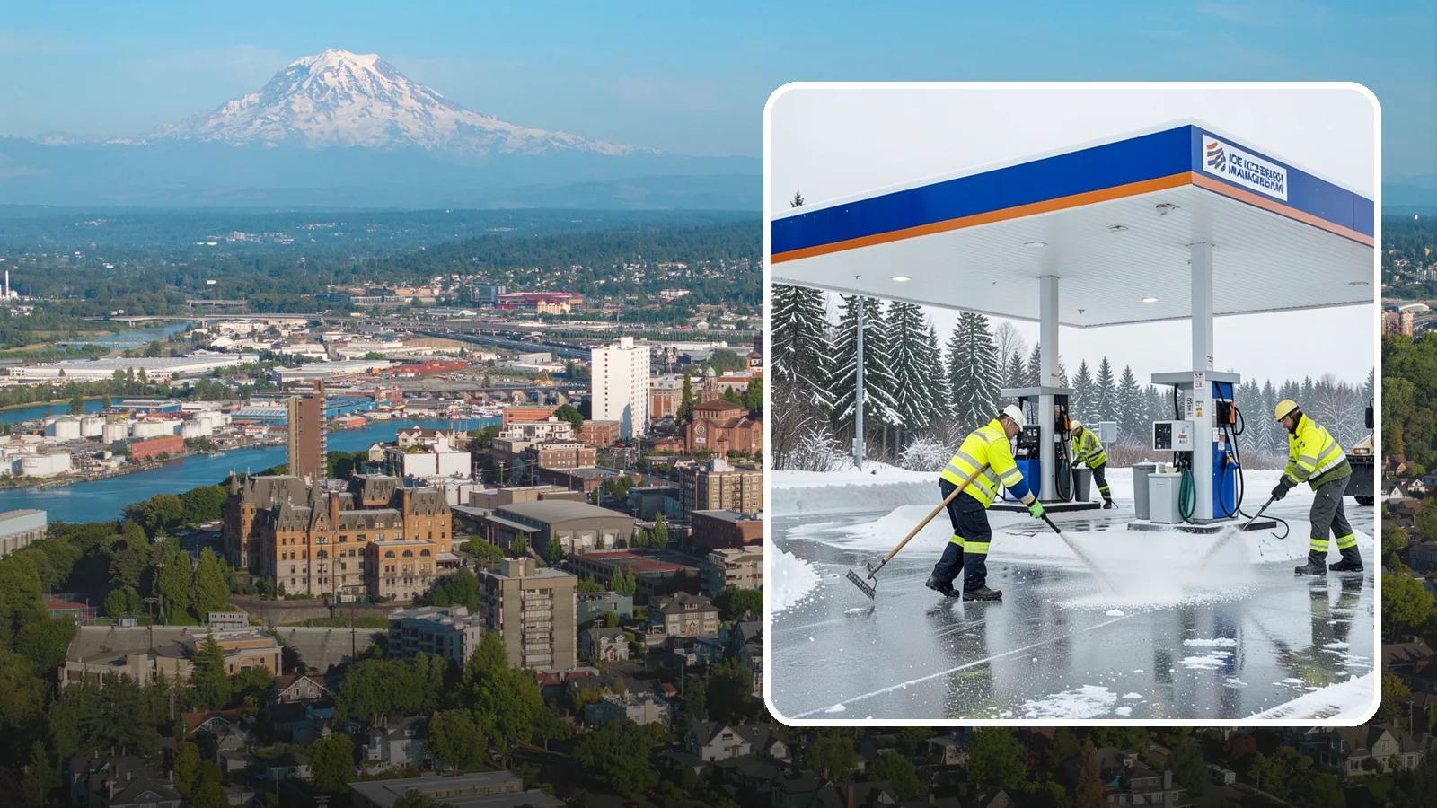 Gas Station Deicing in Tacoma, Pierce County, WA - Deicing for gas stations and convenience stores, keeping fuel islands, pump approaches, and store entrances safe during a hard...