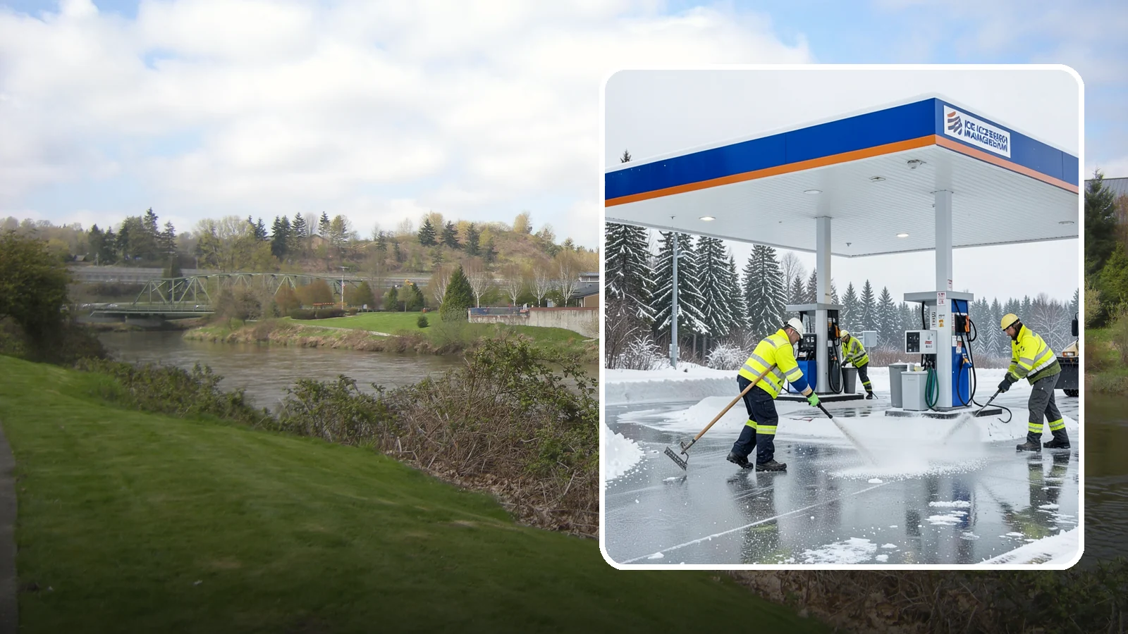 Gas Station Deicing in Tukwila, King County, WA - Deicing for gas stations and convenience stores, keeping fuel islands, pump approaches, and store entrances safe during a hard...