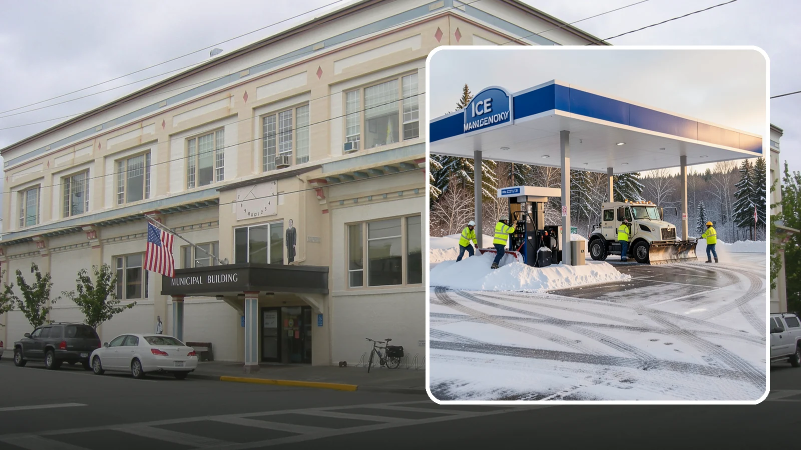 Gas Station Parking Lot Snow Removal in Anacortes, Skagit County, WA - We clear gas station lots and fuel islands around the clock so Western Washington drivers refuel safely in winter.