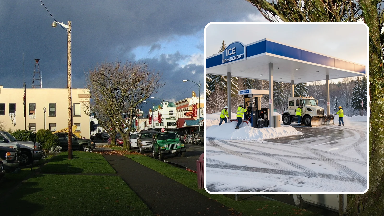 Gas Station Parking Lot Snow Removal in Arlington, Snohomish County, WA - We clear gas station lots and fuel islands around the clock so Western Washington drivers refuel safely in winter.