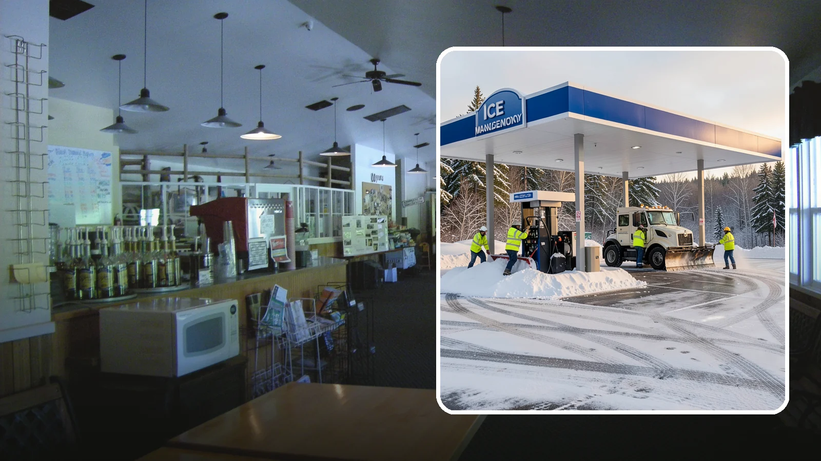 Gas Station Parking Lot Snow Removal in Black Diamond, King County, WA - We clear gas station lots and fuel islands around the clock so Western Washington drivers refuel safely in winter.