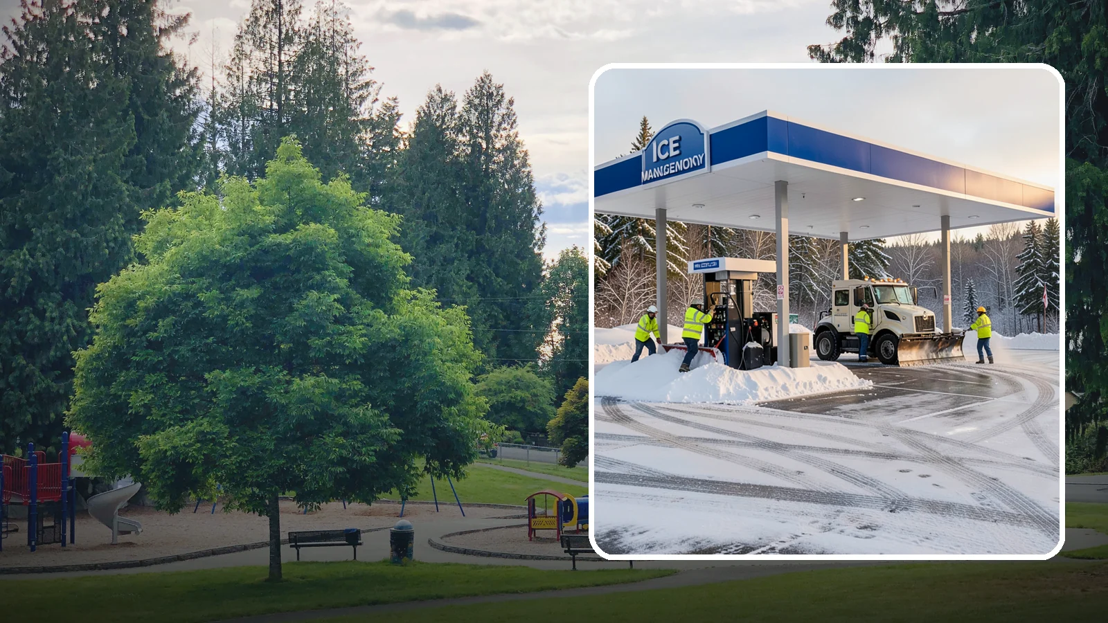 Gas Station Parking Lot Snow Removal in Bonney Lake, Pierce County, WA - We clear gas station lots and fuel islands around the clock so Western Washington drivers refuel safely in winter.