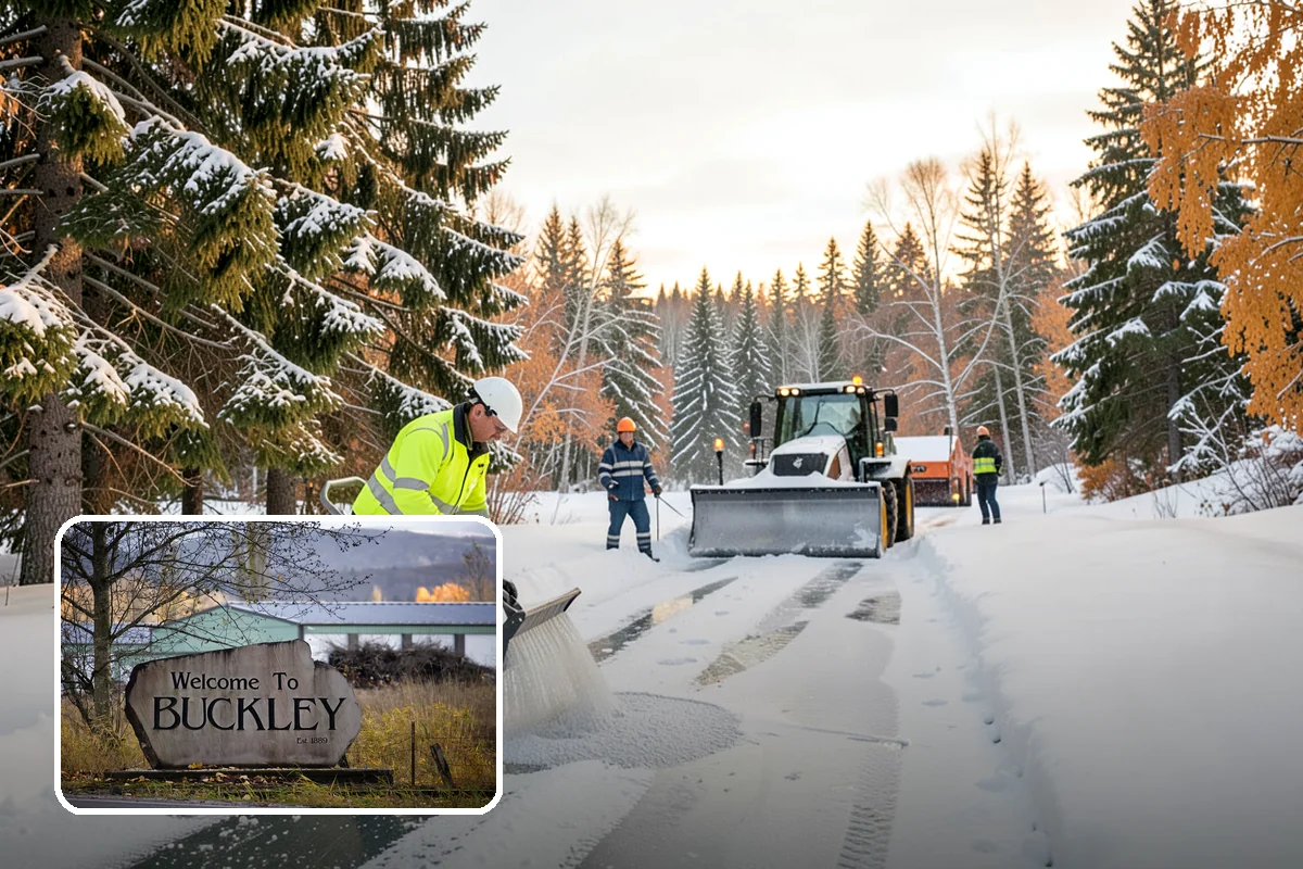 Gas Station Parking Lot Snow Removal in Buckley, Pierce County, WA - Pump lanes and parking stay open for constant fuel traffic