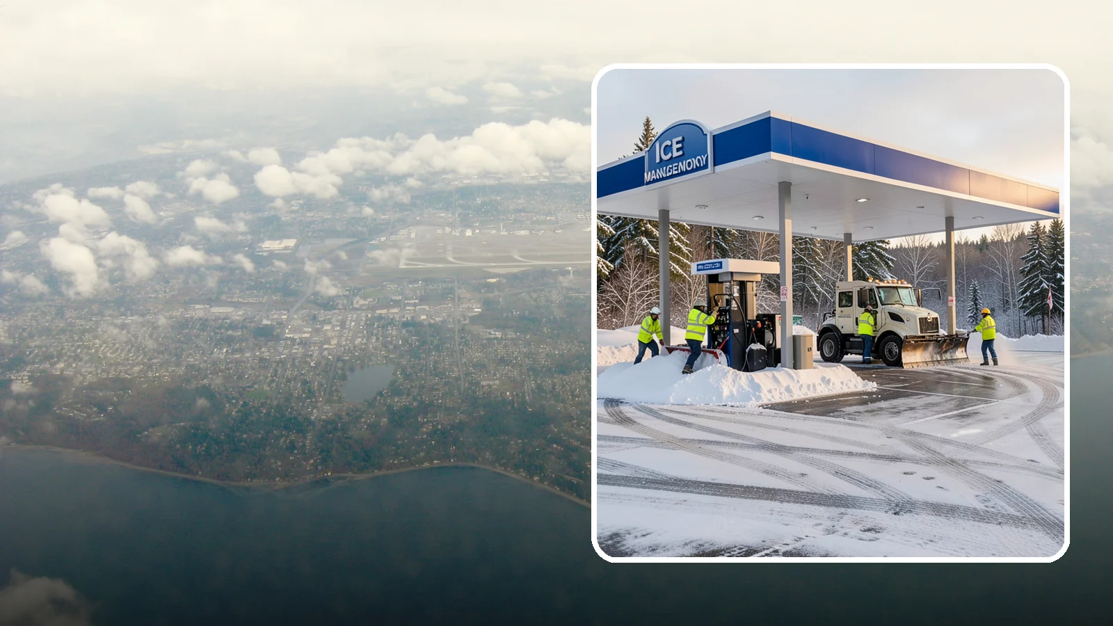 Gas Station Parking Lot Snow Removal in Burien, King County, WA - We clear gas station lots and fuel islands around the clock so Western Washington drivers refuel safely in winter.