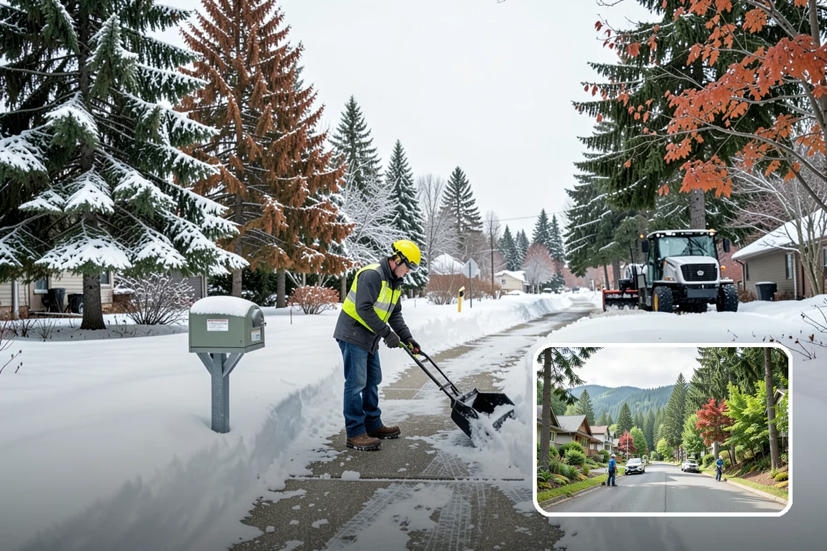 Gas Station Parking Lot Snow Removal in Darrington, Snohomish County, WA - Pump lanes and parking stay open for constant fuel traffic