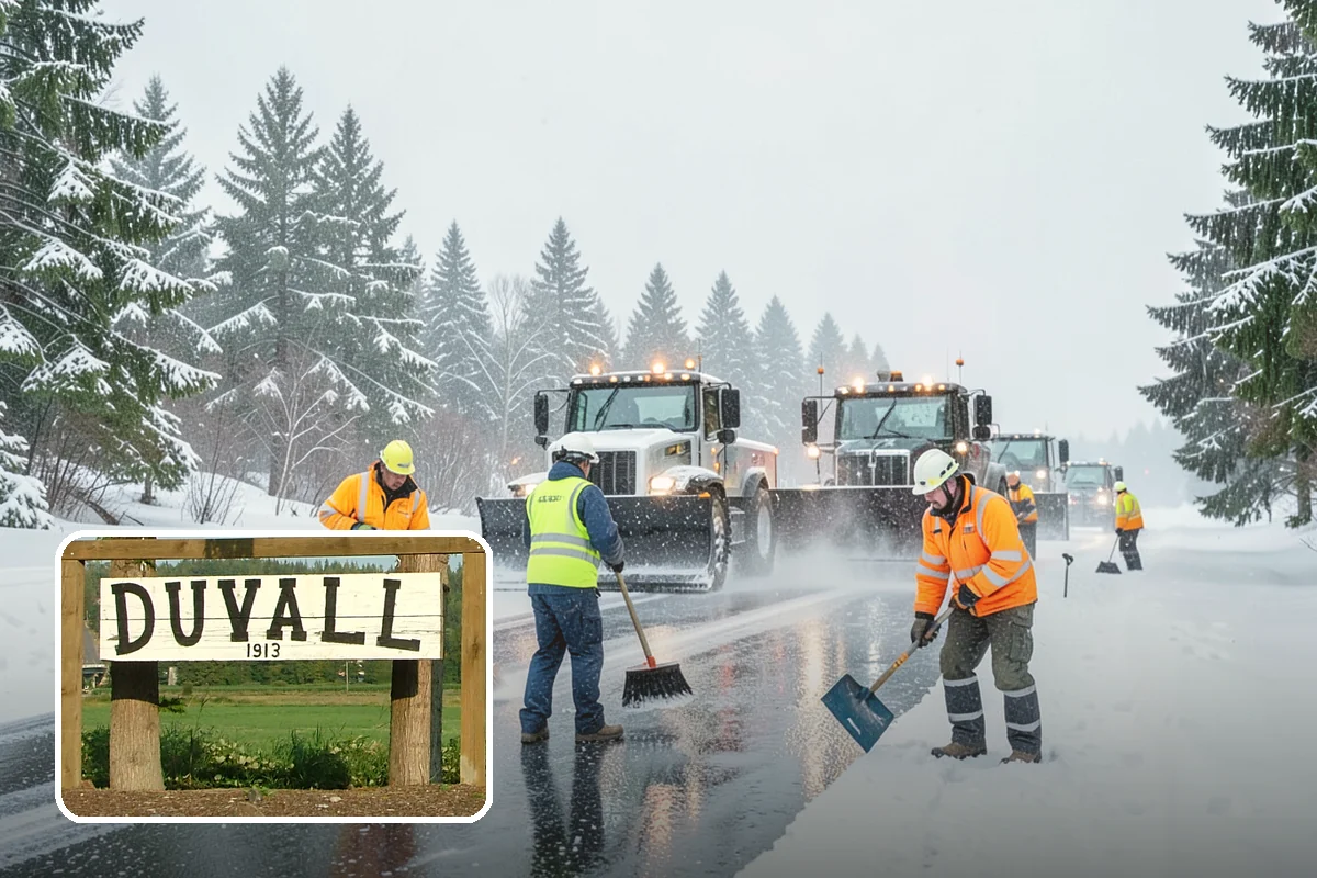 Gas Station Parking Lot Snow Removal in Duvall, King County, WA - Pump lanes and parking stay open for constant fuel traffic