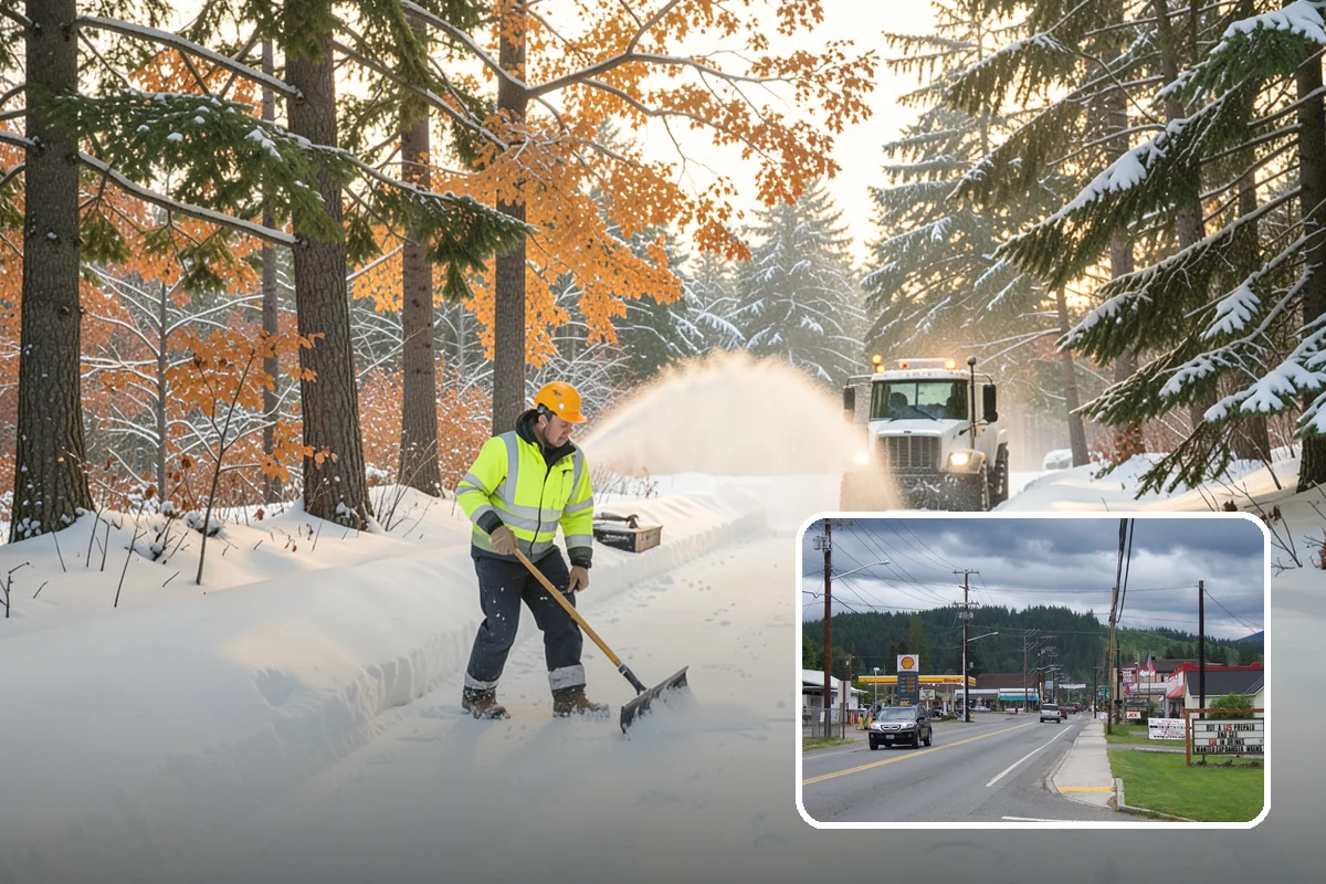 Gas Station Parking Lot Snow Removal in Granite Falls, Snohomish County, WA - Pump lanes and parking stay open for constant fuel traffic
