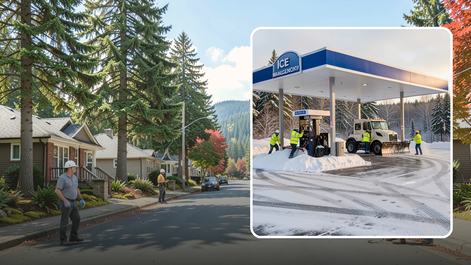 Gas Station Parking Lot Snow Removal in Hunts Point, King County, WA - We clear gas station lots and fuel islands around the clock so Western Washington drivers refuel safely in winter.