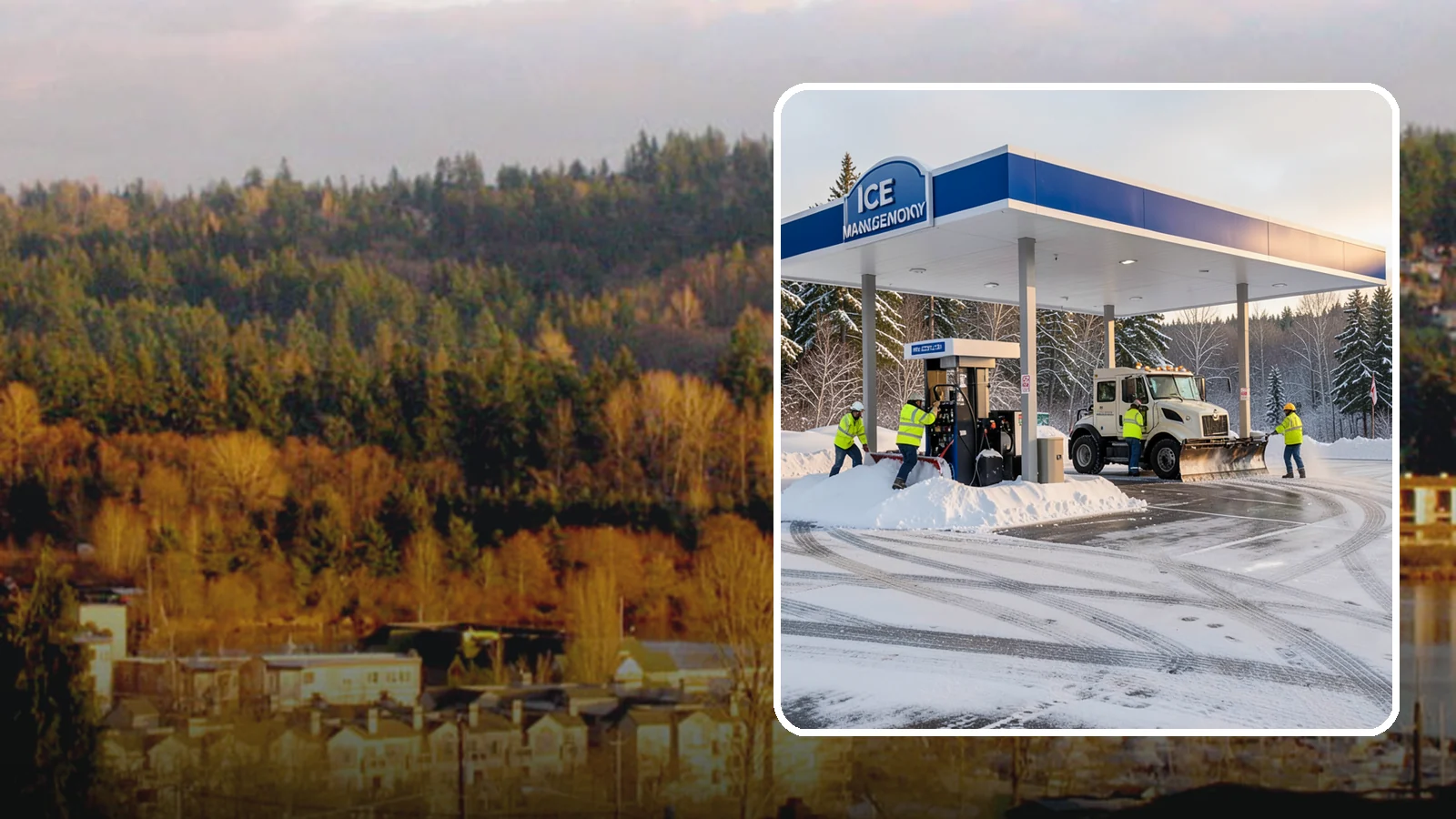 Gas Station Parking Lot Snow Removal in Kenmore, King County, WA - We clear gas station lots and fuel islands around the clock so Western Washington drivers refuel safely in winter.