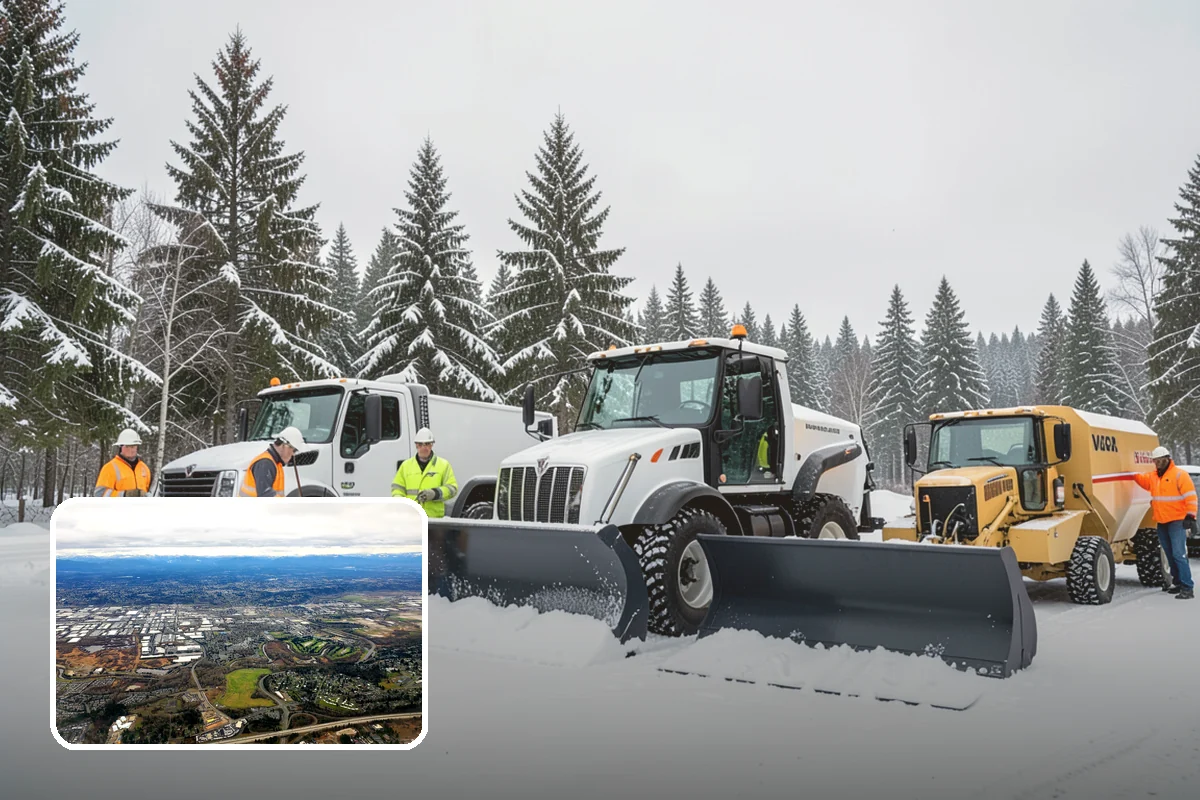 Gas Station Parking Lot Snow Removal in Kent, King County, WA - Pump lanes and parking stay open for constant fuel traffic
