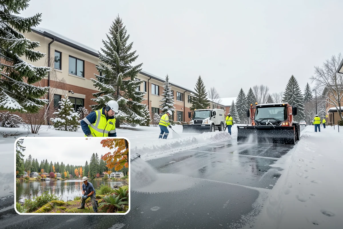 Gas Station Parking Lot Snow Removal in La Conner, Skagit County, WA - Pump lanes and parking stay open for constant fuel traffic