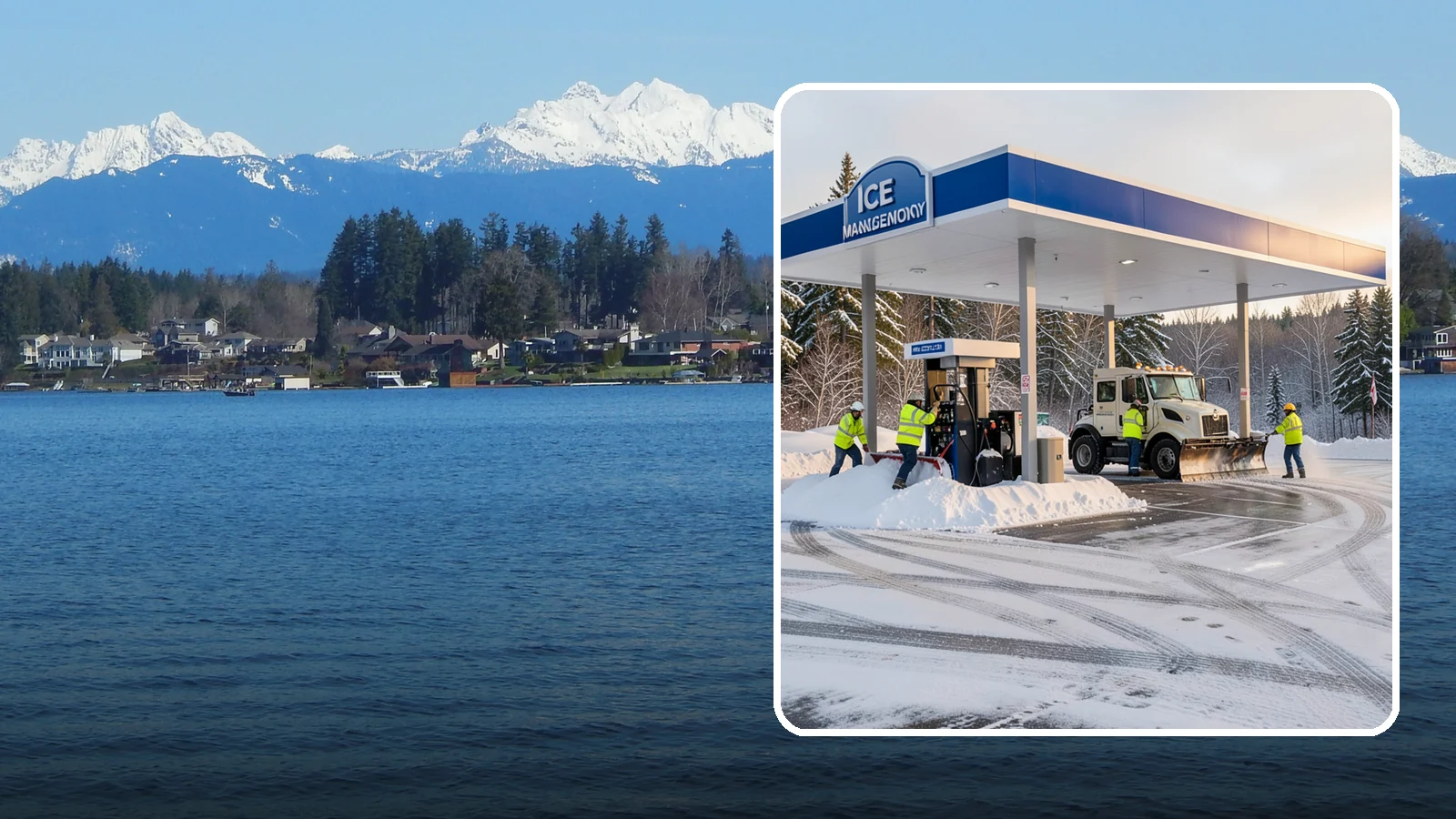 Gas Station Parking Lot Snow Removal in Lake Stevens, Snohomish County, WA - We clear gas station lots and fuel islands around the clock so Western Washington drivers refuel safely in winter.