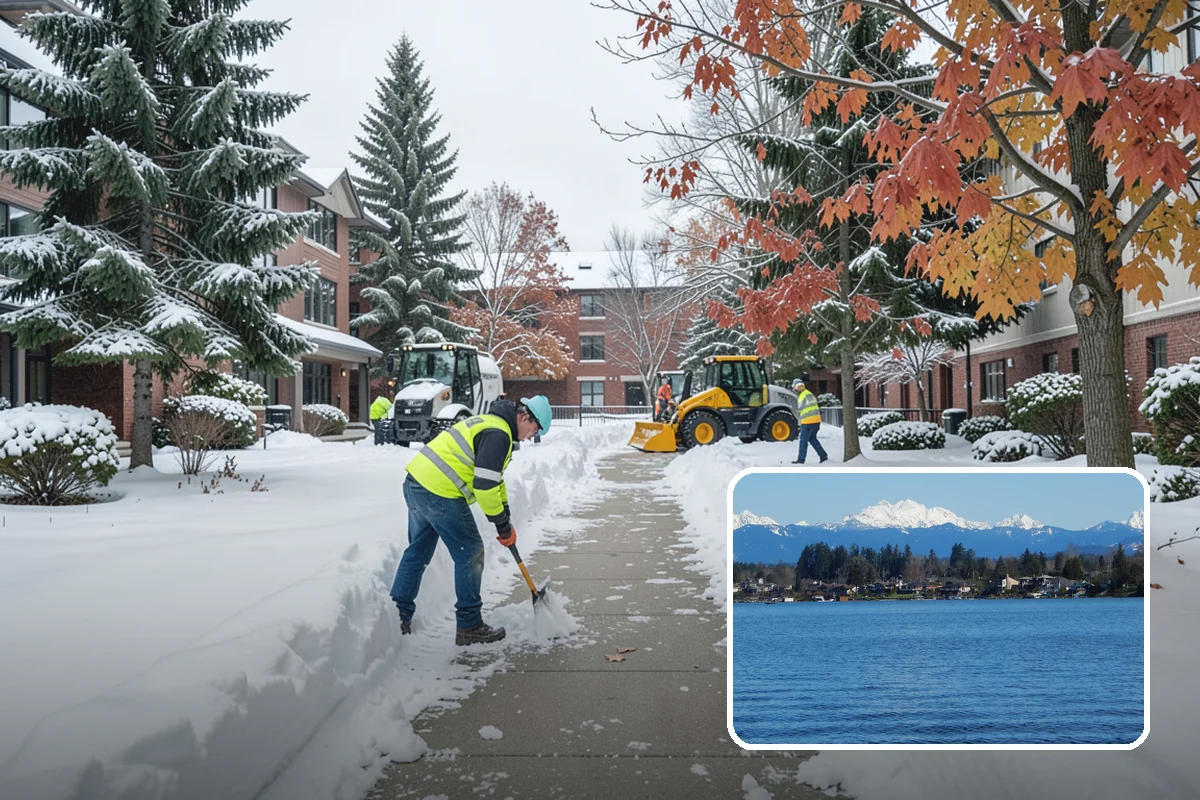 Gas Station Parking Lot Snow Removal in Lake Stevens, Snohomish County, WA - Pump lanes and parking stay open for constant fuel traffic