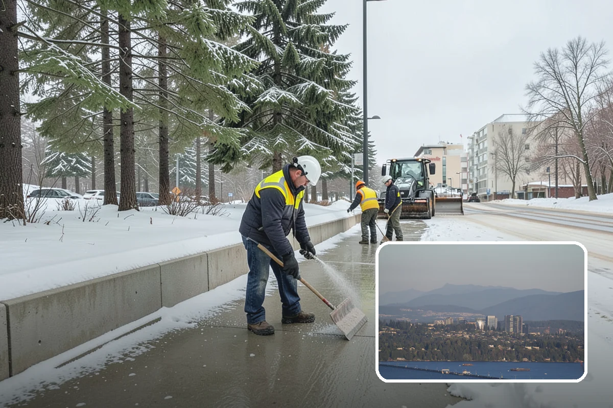 Gas Station Parking Lot Snow Removal in Medina, King County, WA - Pump lanes and parking stay open for constant fuel traffic