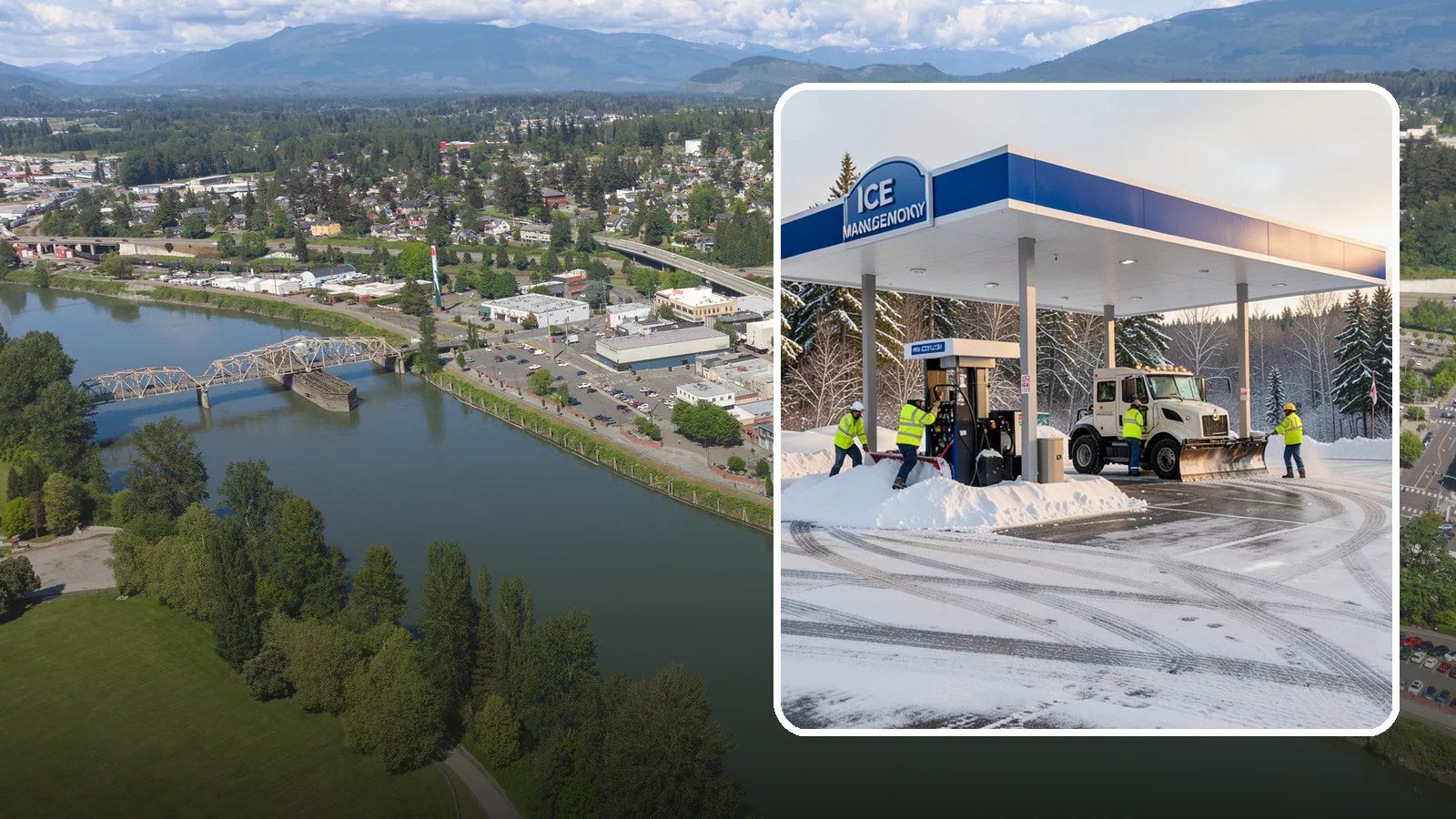 Gas Station Parking Lot Snow Removal in Mount Vernon, Skagit County, WA - We clear gas station lots and fuel islands around the clock so Western Washington drivers refuel safely in winter.