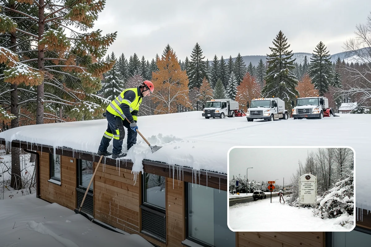 Gas Station Parking Lot Snow Removal in Newcastle, King County, WA - Pump lanes and parking stay open for constant fuel traffic