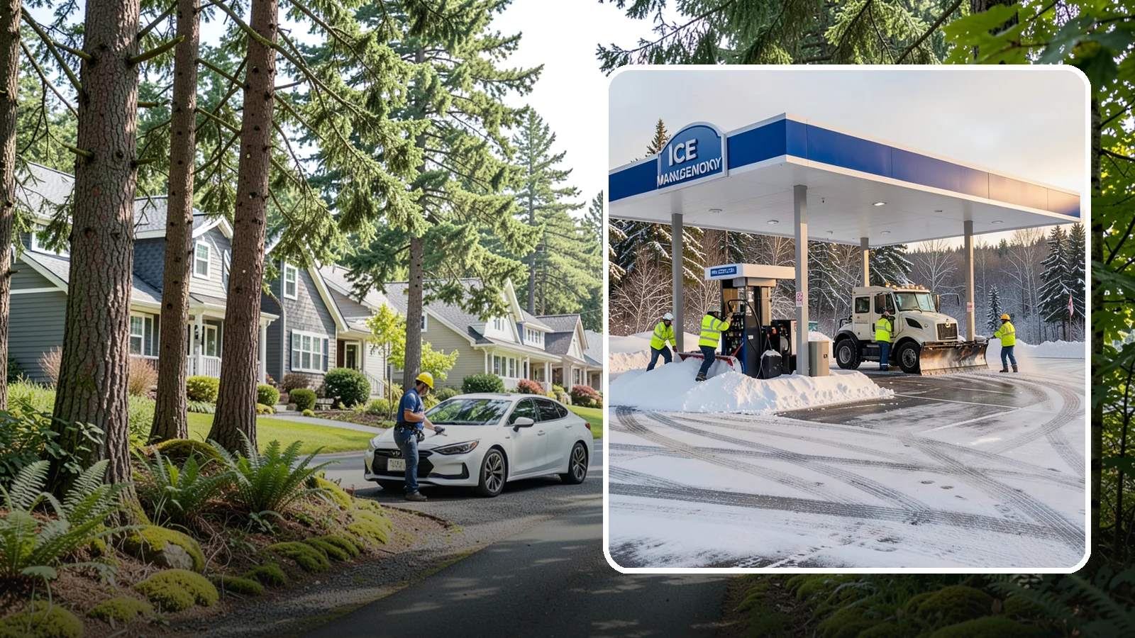 Gas Station Parking Lot Snow Removal in Normandy Park, King County, WA - We clear gas station lots and fuel islands around the clock so Western Washington drivers refuel safely in winter.