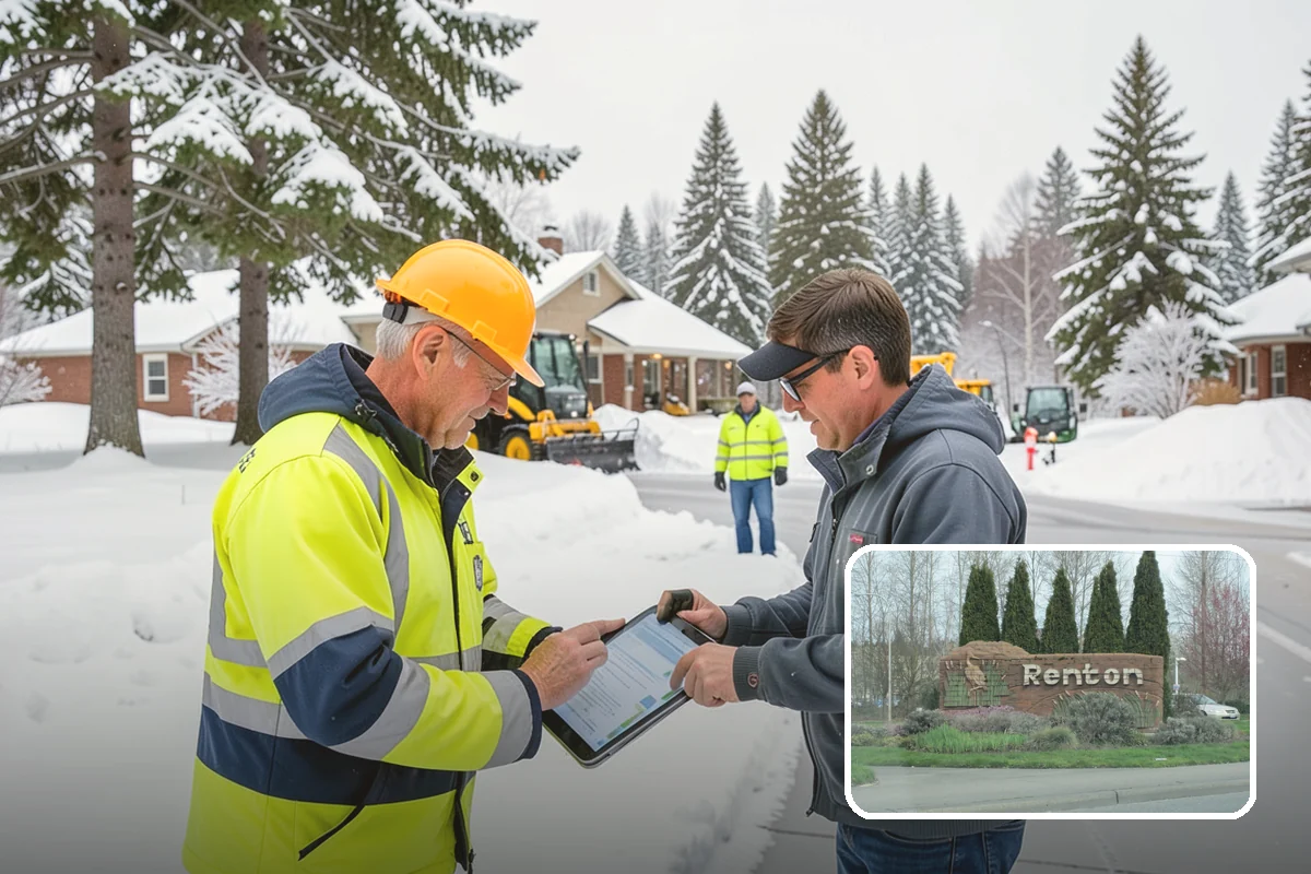 Gas Station Parking Lot Snow Removal in Renton, King County, WA - Pump lanes and parking stay open for constant fuel traffic