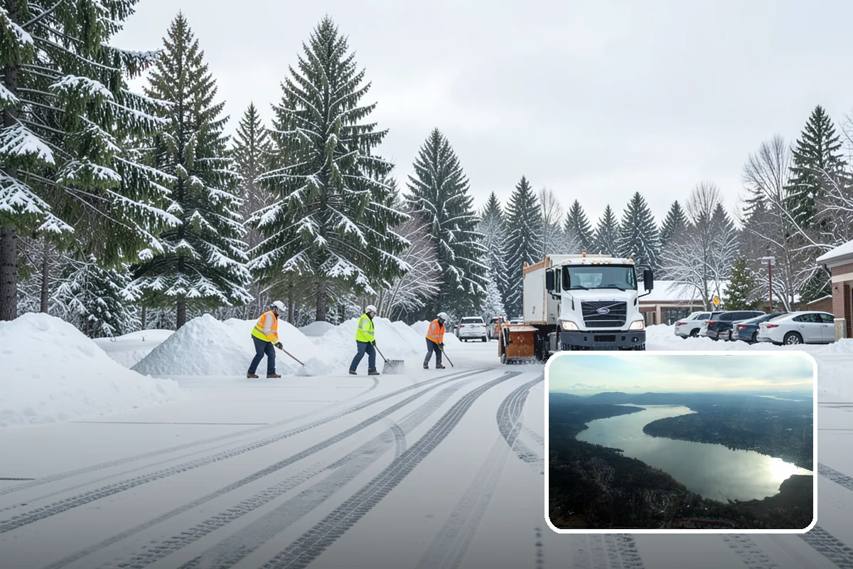 Gas Station Parking Lot Snow Removal in Sammamish, King County, WA - Pump lanes and parking stay open for constant fuel traffic