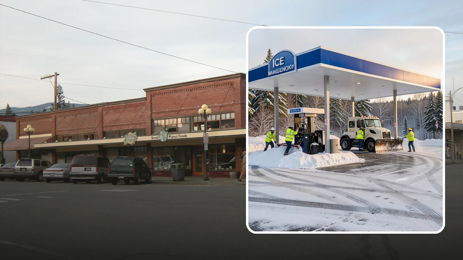 Gas Station Parking Lot Snow Removal in Sedro-Woolley, Skagit County, WA - We clear gas station lots and fuel islands around the clock so Western Washington drivers refuel safely in winter.