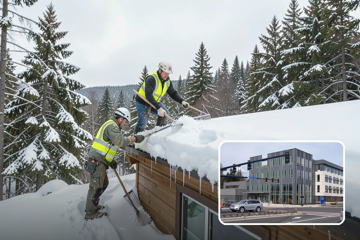 Gas Station Parking Lot Snow Removal in Shoreline, King County, WA - Pump lanes and parking stay open for constant fuel traffic