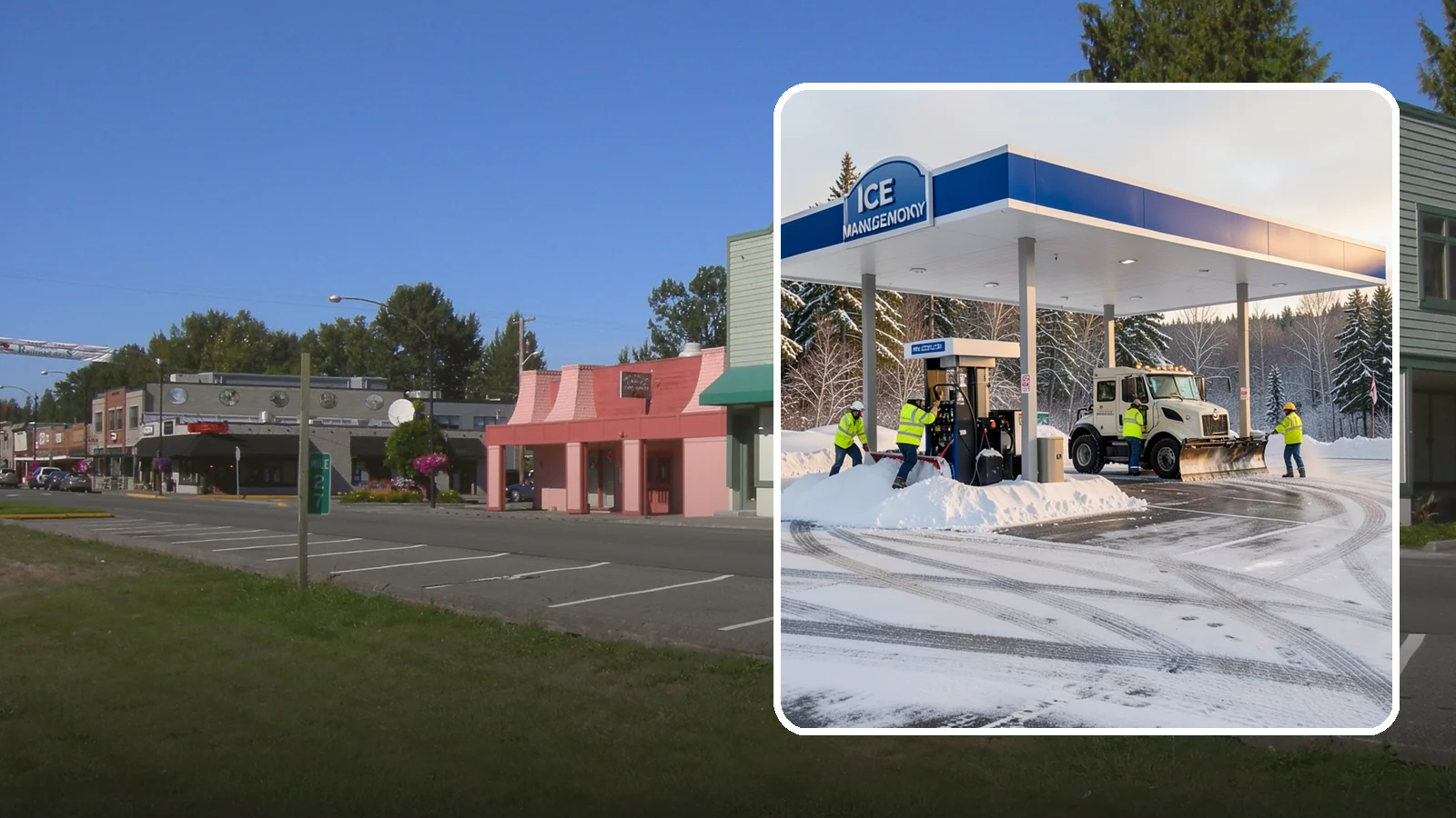 Gas Station Parking Lot Snow Removal in Snoqualmie, King County, WA - We clear gas station lots and fuel islands around the clock so Western Washington drivers refuel safely in winter.
