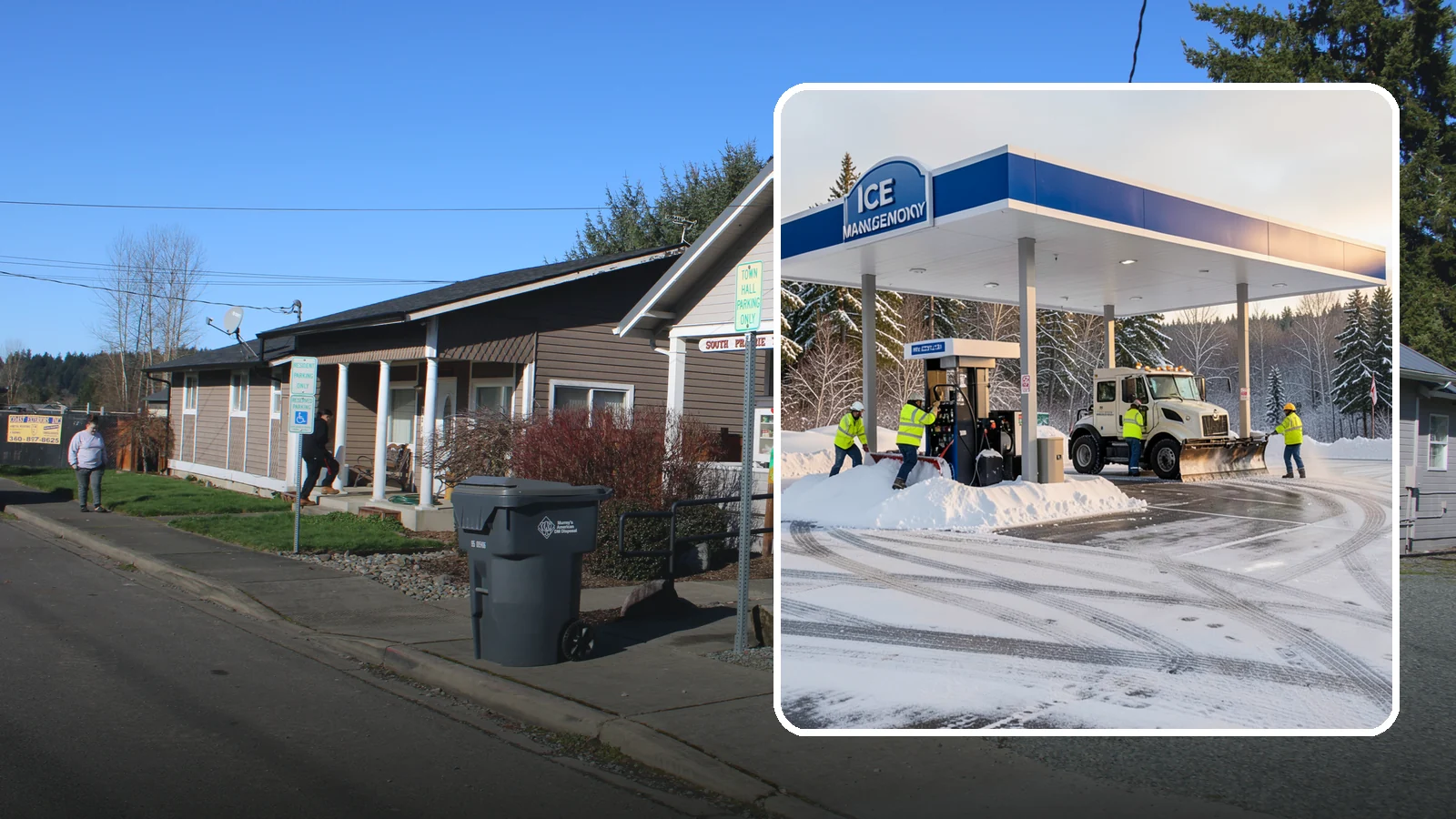 Gas Station Parking Lot Snow Removal in South Prairie, Pierce County, WA - We clear gas station lots and fuel islands around the clock so Western Washington drivers refuel safely in winter.